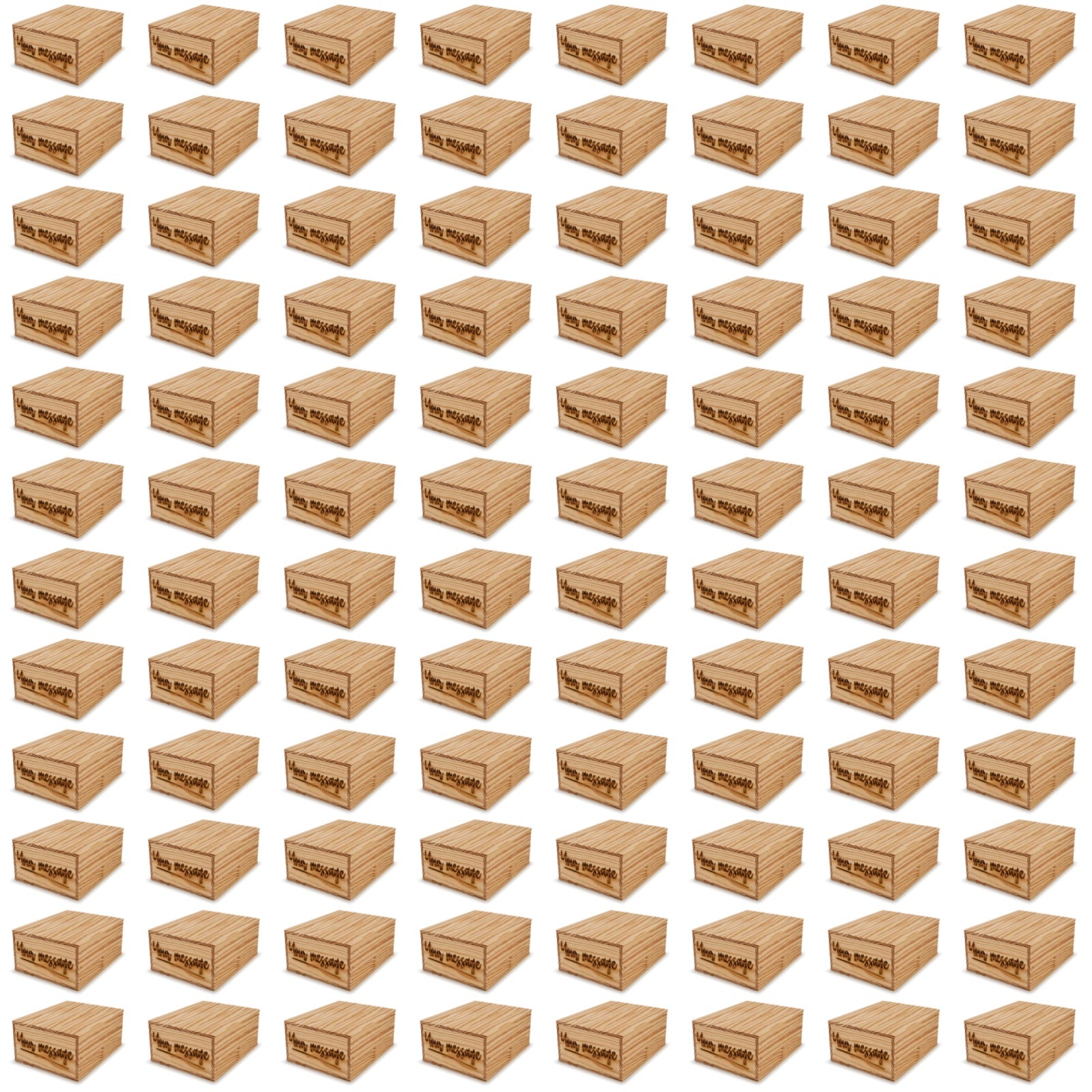 96 Small wooden crates with lid and custom message 9x8x3.5