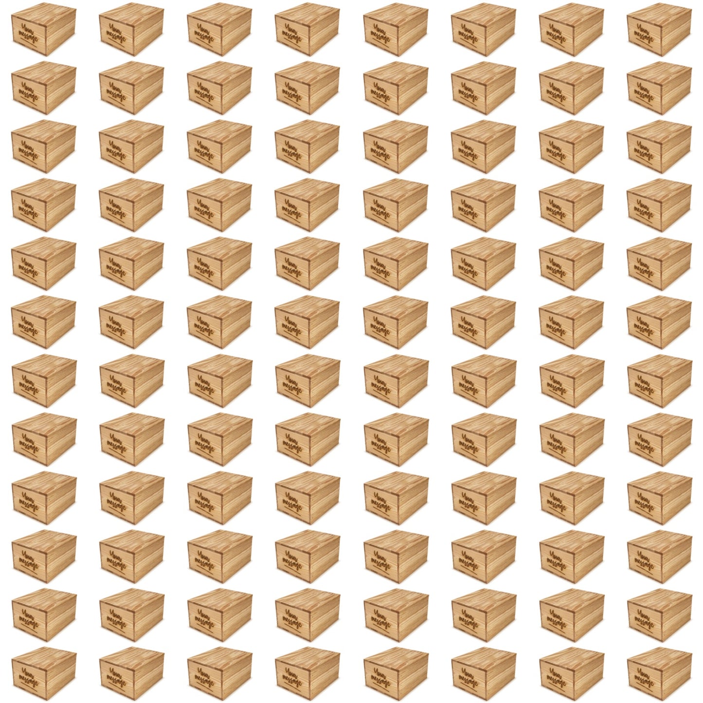 96 small wooden crates with lid and custom message on the end 9x8x5.25