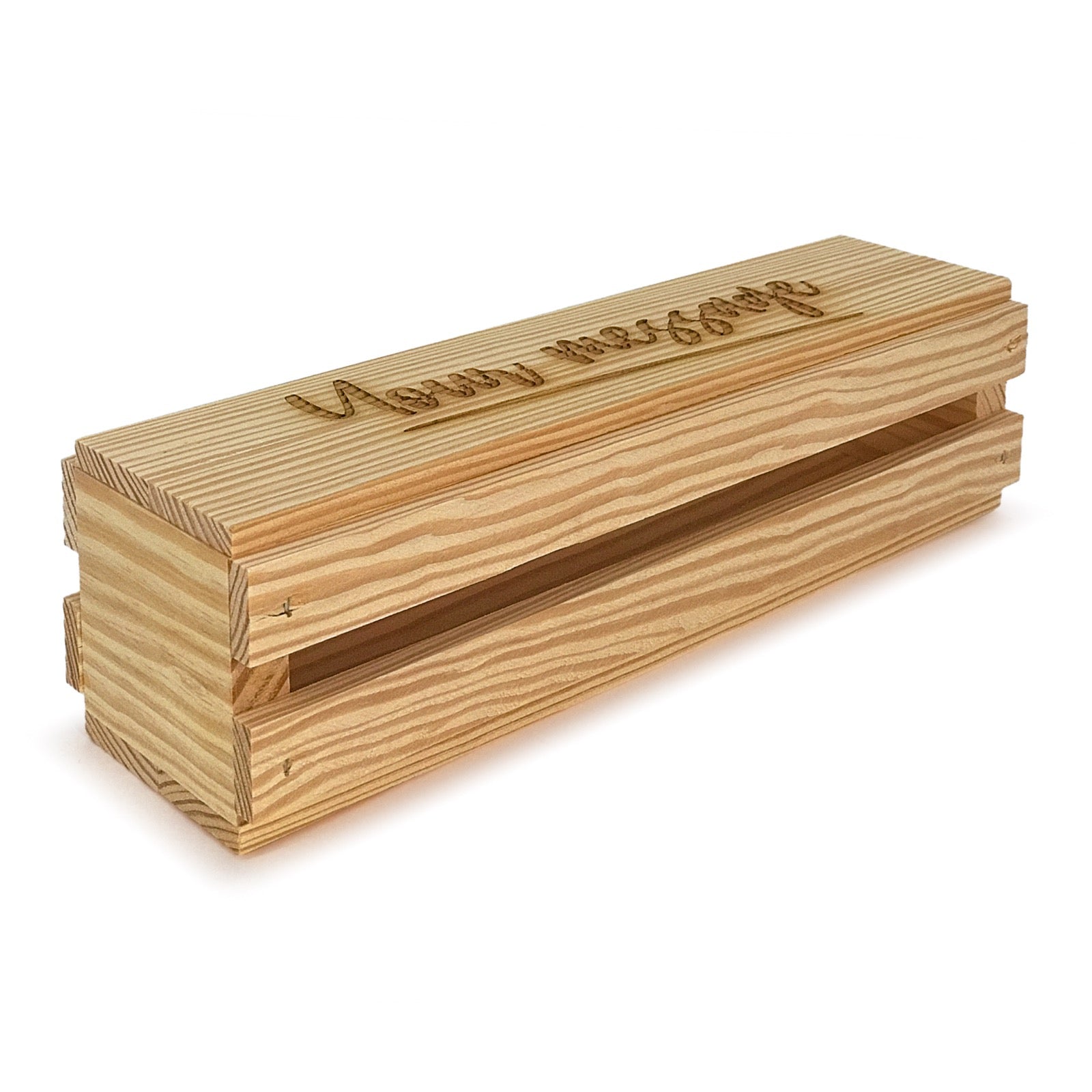 Single bottle wine crate with lid and custom message 13x3.5x3.5, 6-WS-13-3.5-3.5-ST-NW-LL, 12-WS-13-3.5-3.5-ST-NW-LL, 24-WS-13-3.5-3.5-ST-NW-LL, 48-WS-13-3.5-3.5-ST-NW-LL, 96-WS-13-3.5-3.5-ST-NW-LL