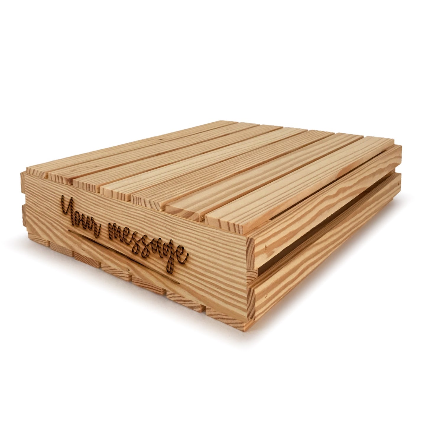 Small wooden crate with lid and custom message 16x14x3.5, 6-SS-16-14-3.5-ST-NW-LL, 12-SS-16-14-3.5-ST-NW-LL, 24-SS-16-14-3.5-ST-NW-LL, 48-SS-16-14-3.5-ST-NW-LL, 96-SS-16-14-3.5-ST-NW-LL
