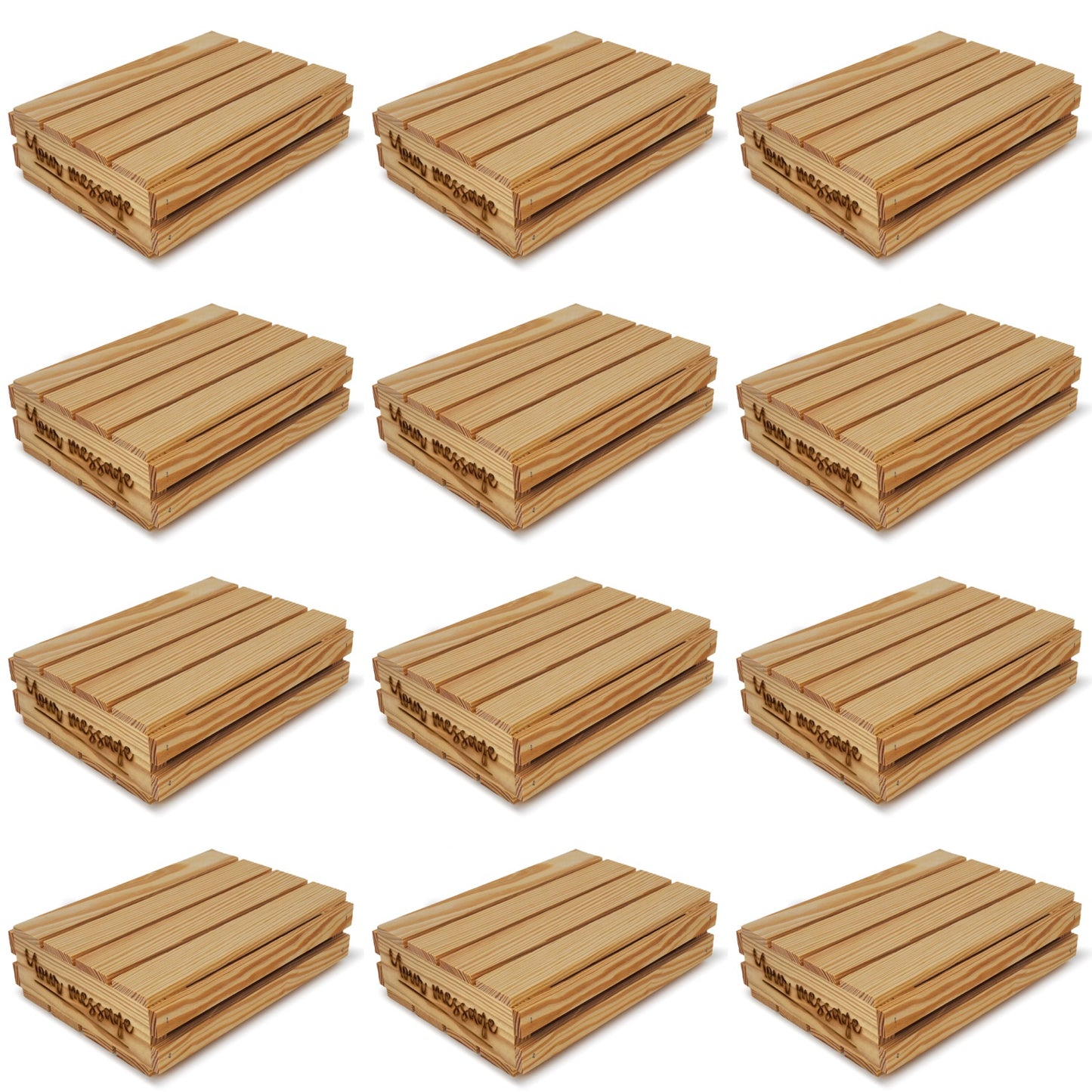 12 Small wooden crates with lid and your message 10x8x2.5