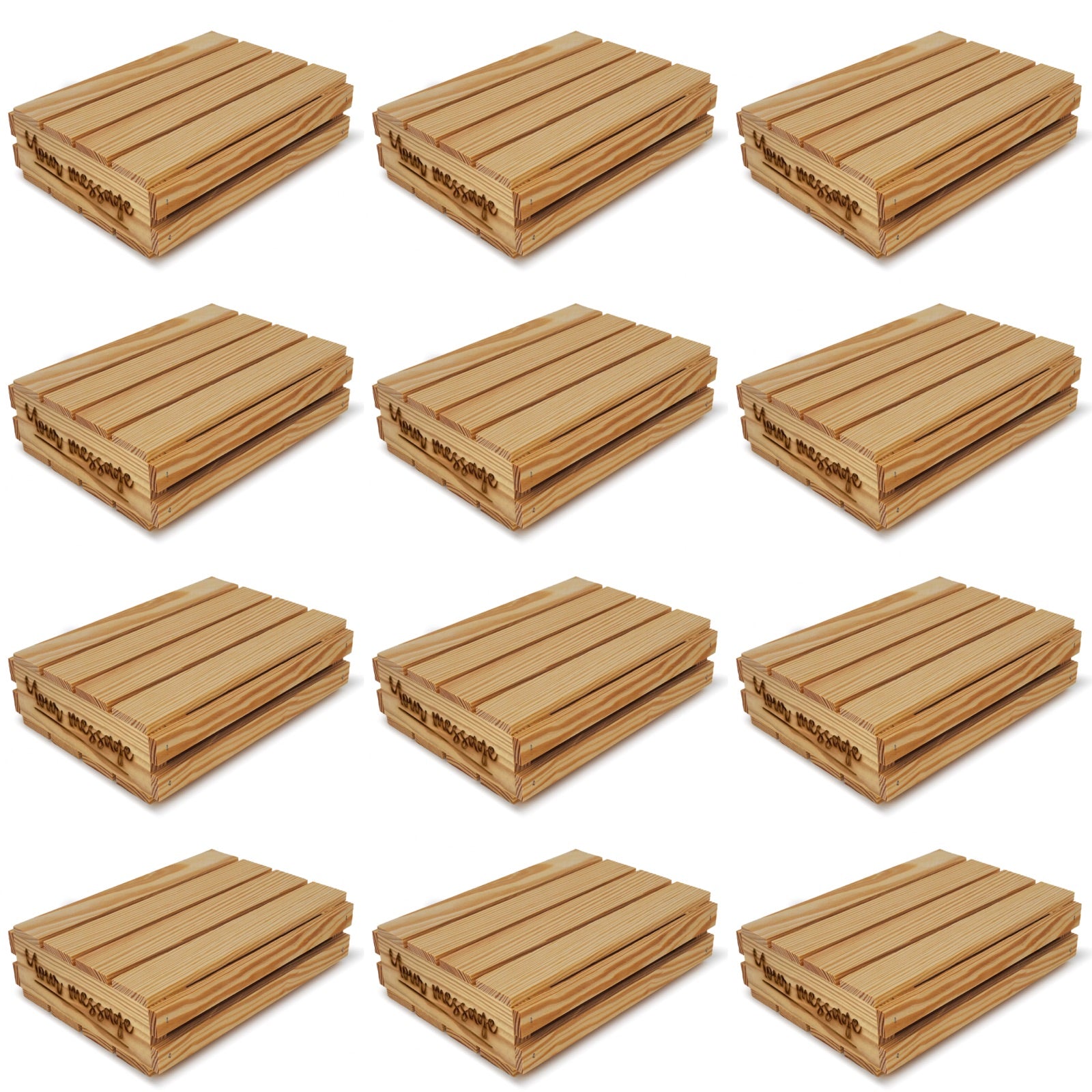 12 Small wooden crates with lid and your message 10x8x2.5