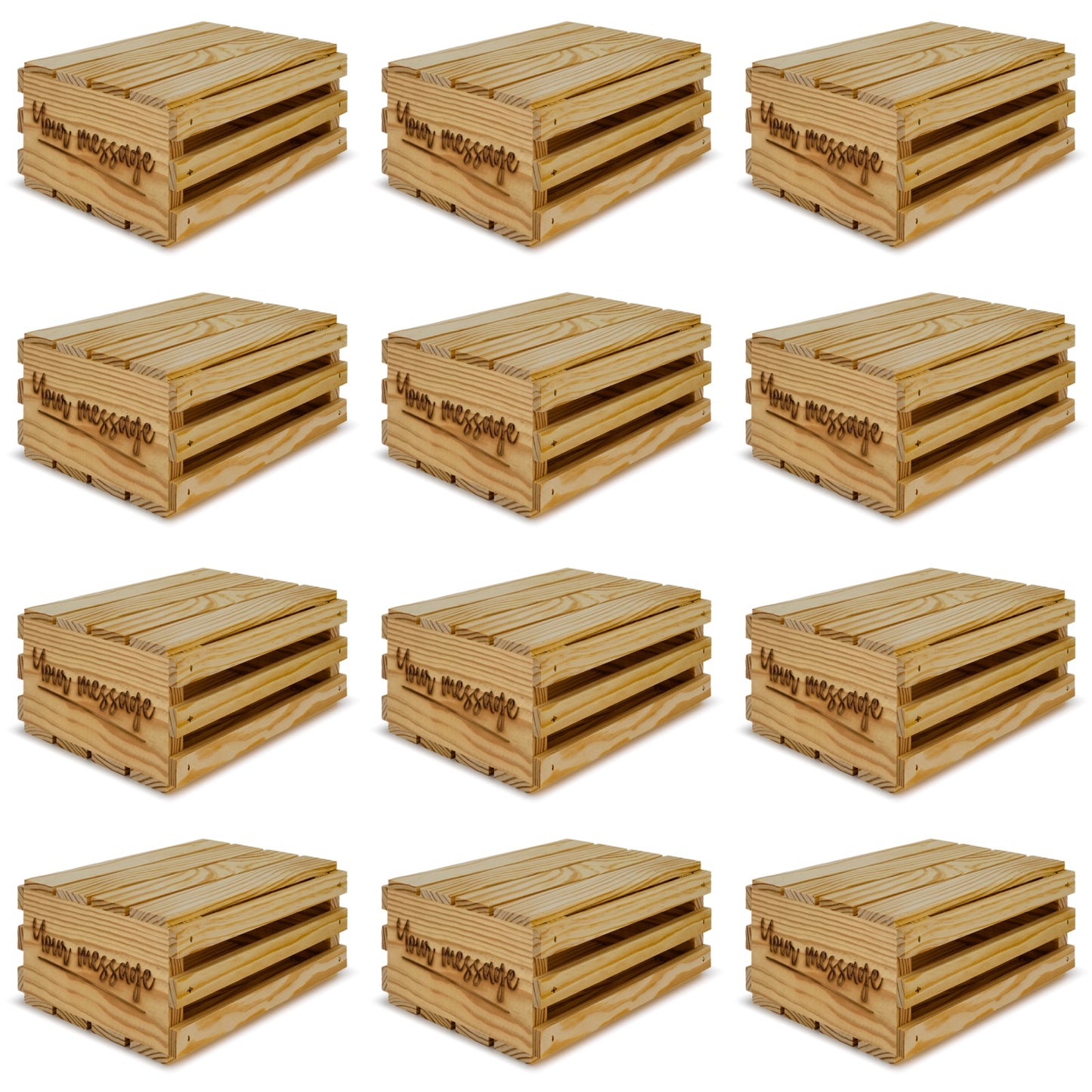 12 Small wooden crates with lid and your custom message 10x8x4.5