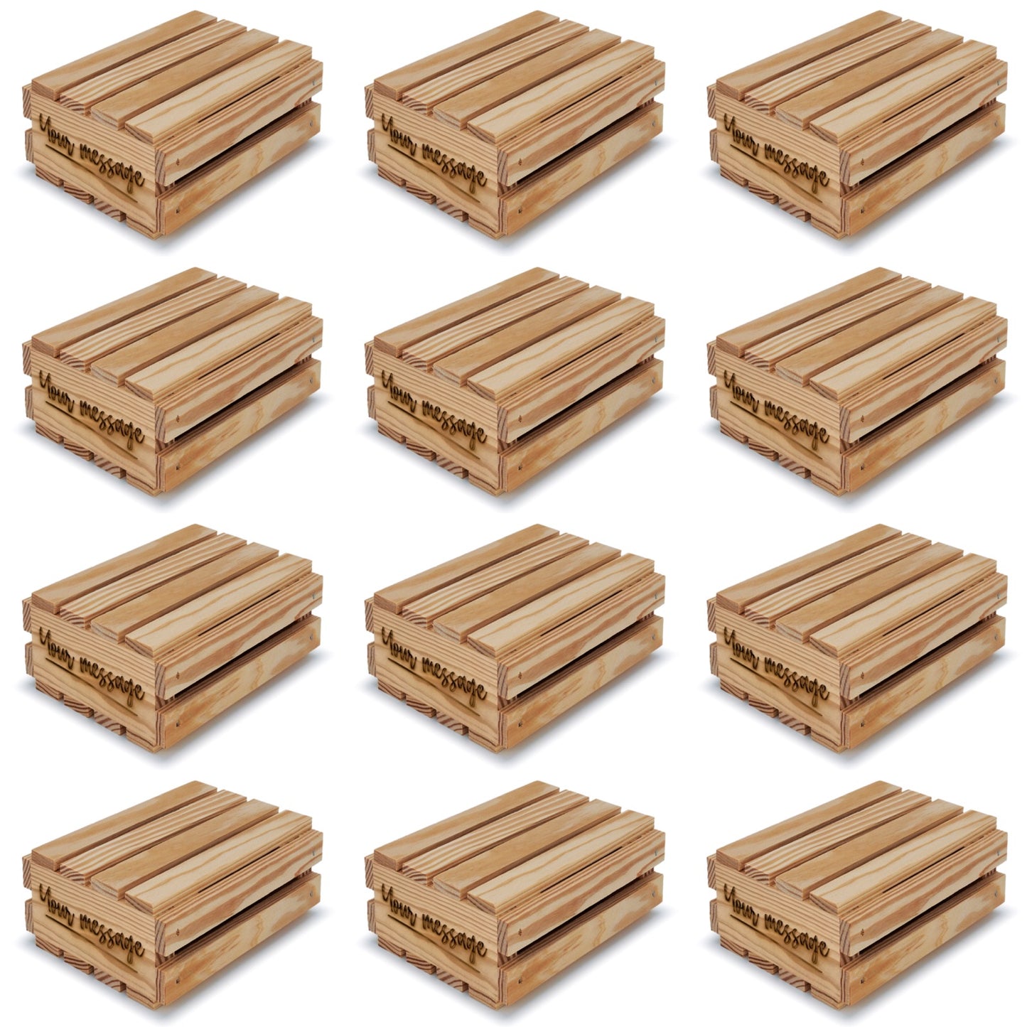 12 Small wooden crates with lid and your custom message 6x5x2.5