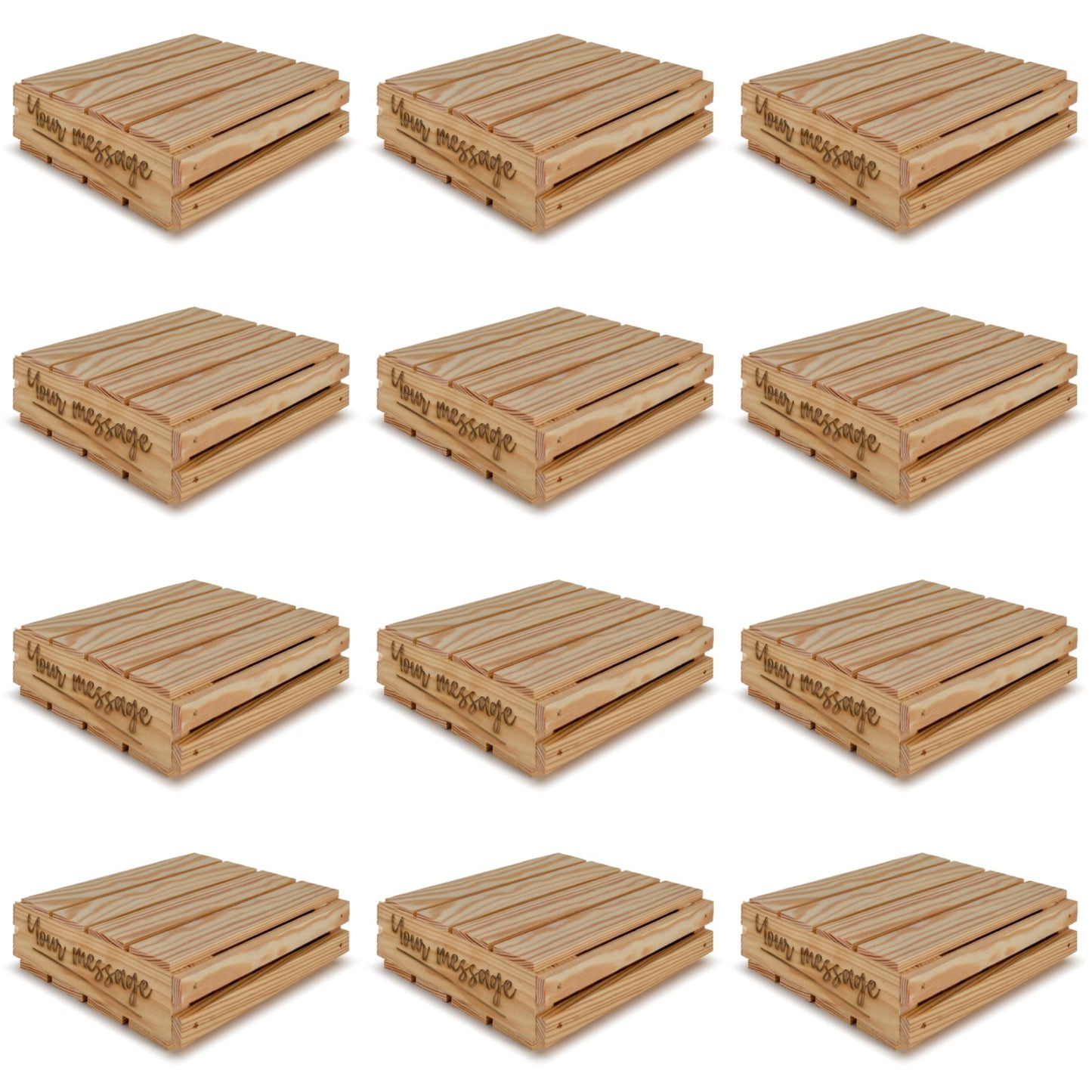12 Small wooden crates with lid and your custom message 8x8x2.5