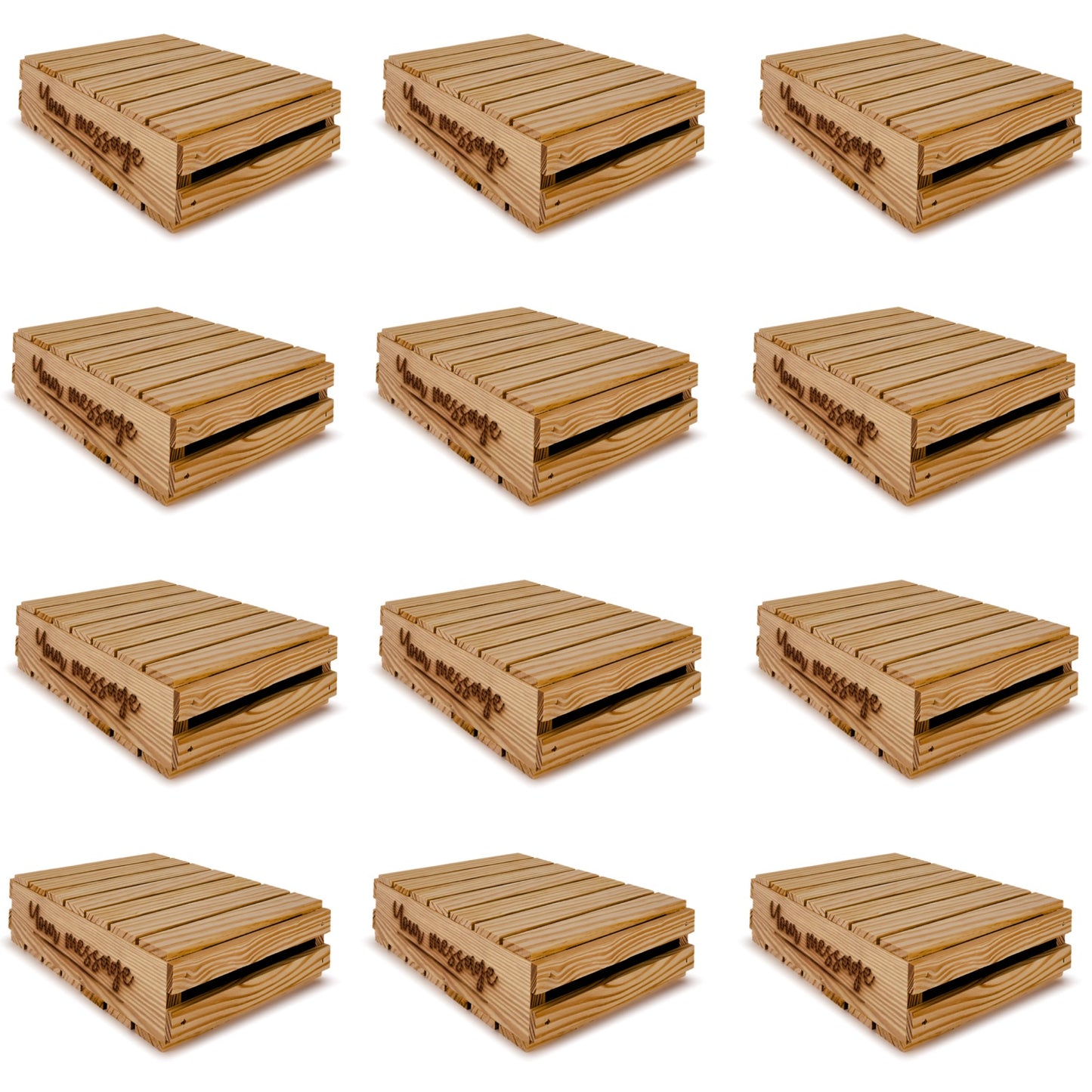 12 Small wooden crates with lid and your custom message 9x14x3.5