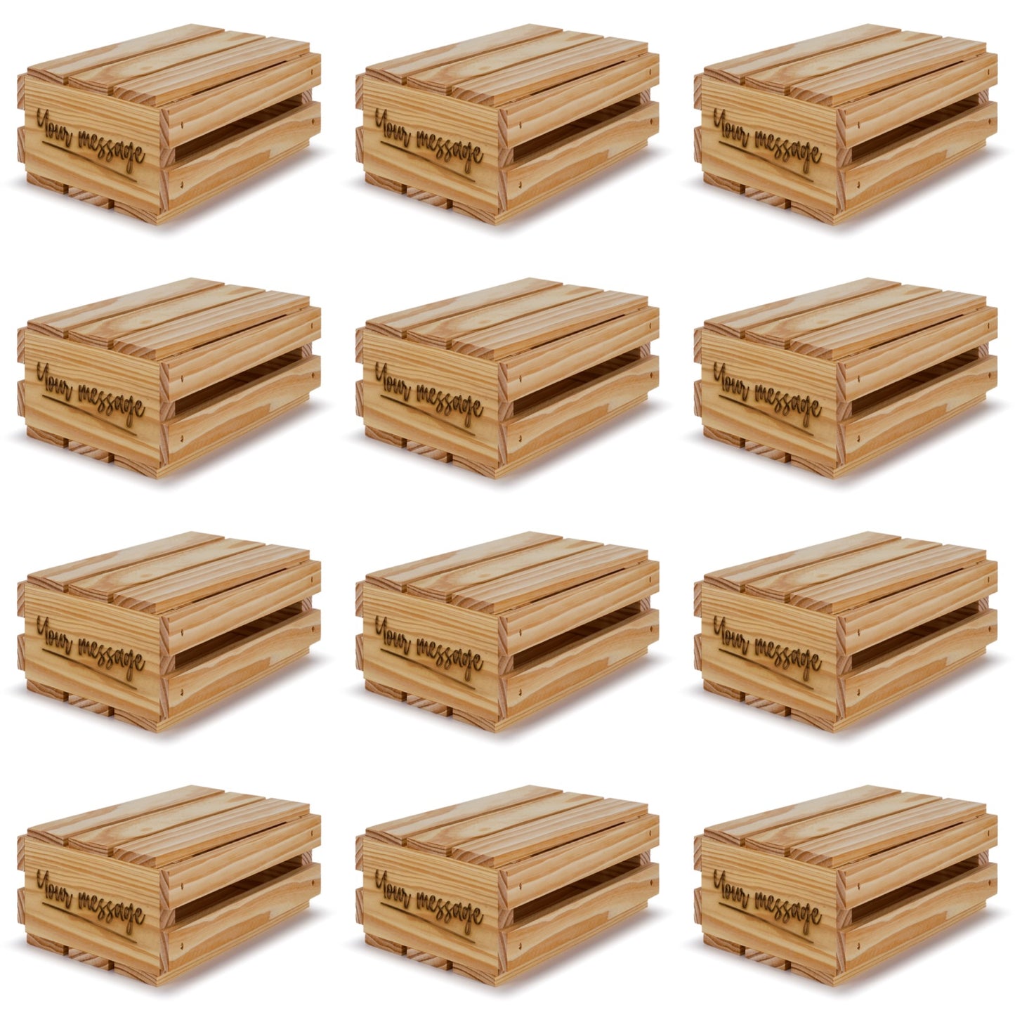 12 Small wooden crates with lid and your custom message 8x6x3.5