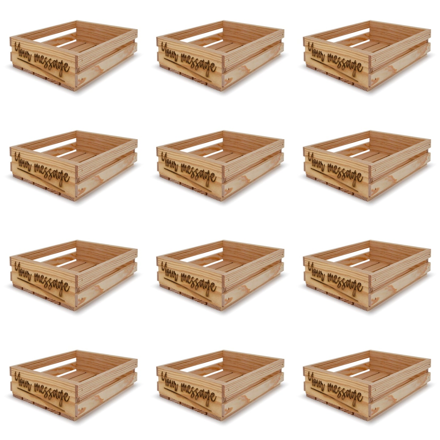 12 Small wooden crates 12x10x3.5 your message included