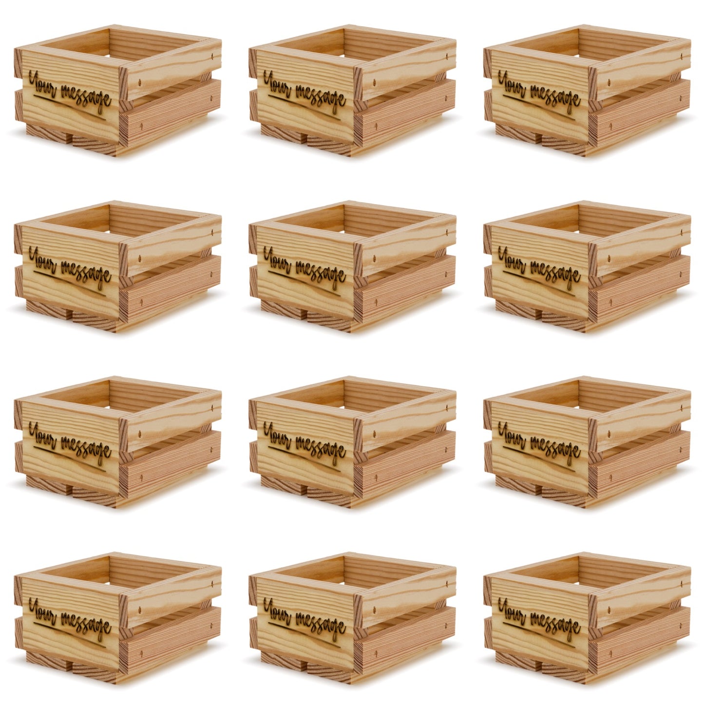 12 Small wooden crates 4x4x2.5 your message included