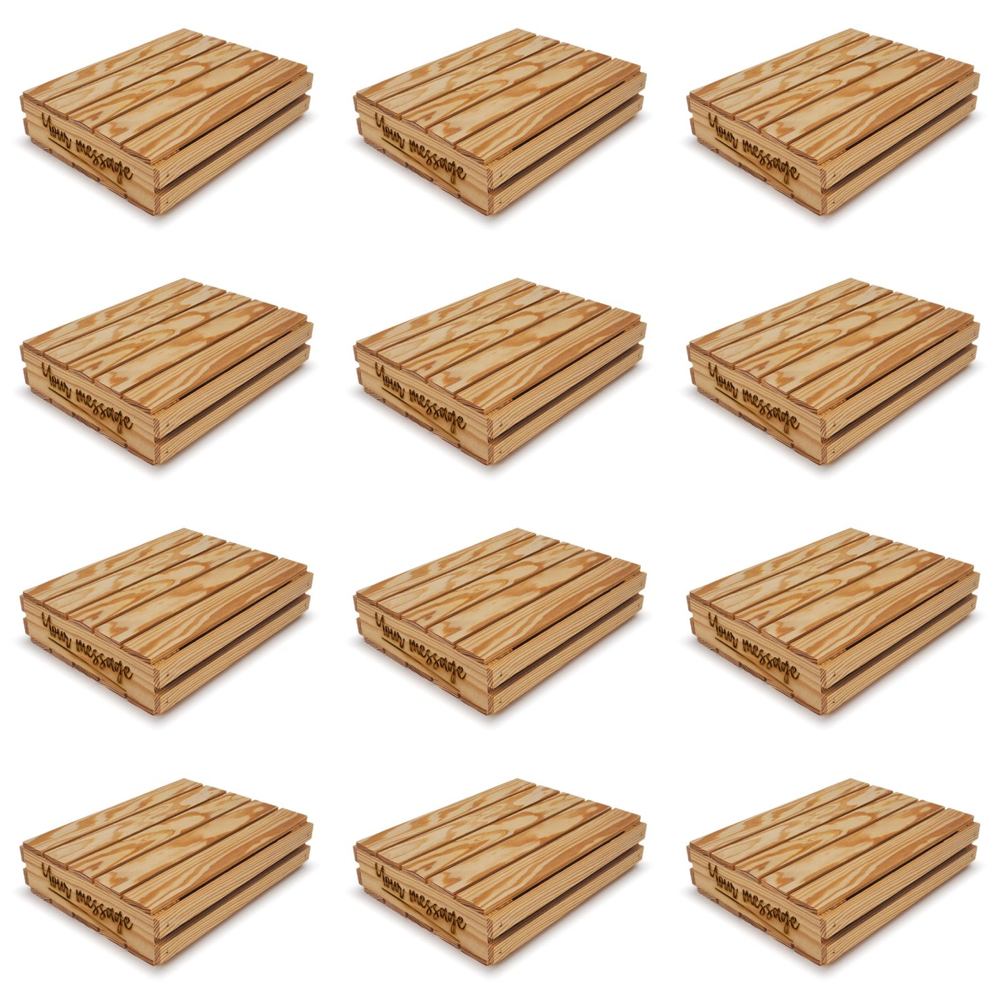 12 Small wooden crates with lid and your custom message 12x10x2.5