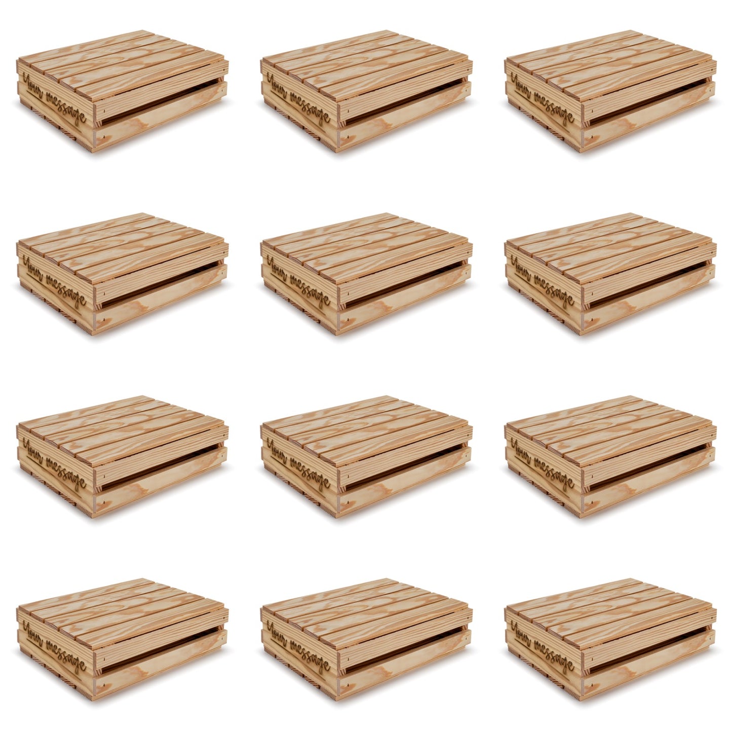 12 Small wooden crates with lid and your custom message 12x10x3.5