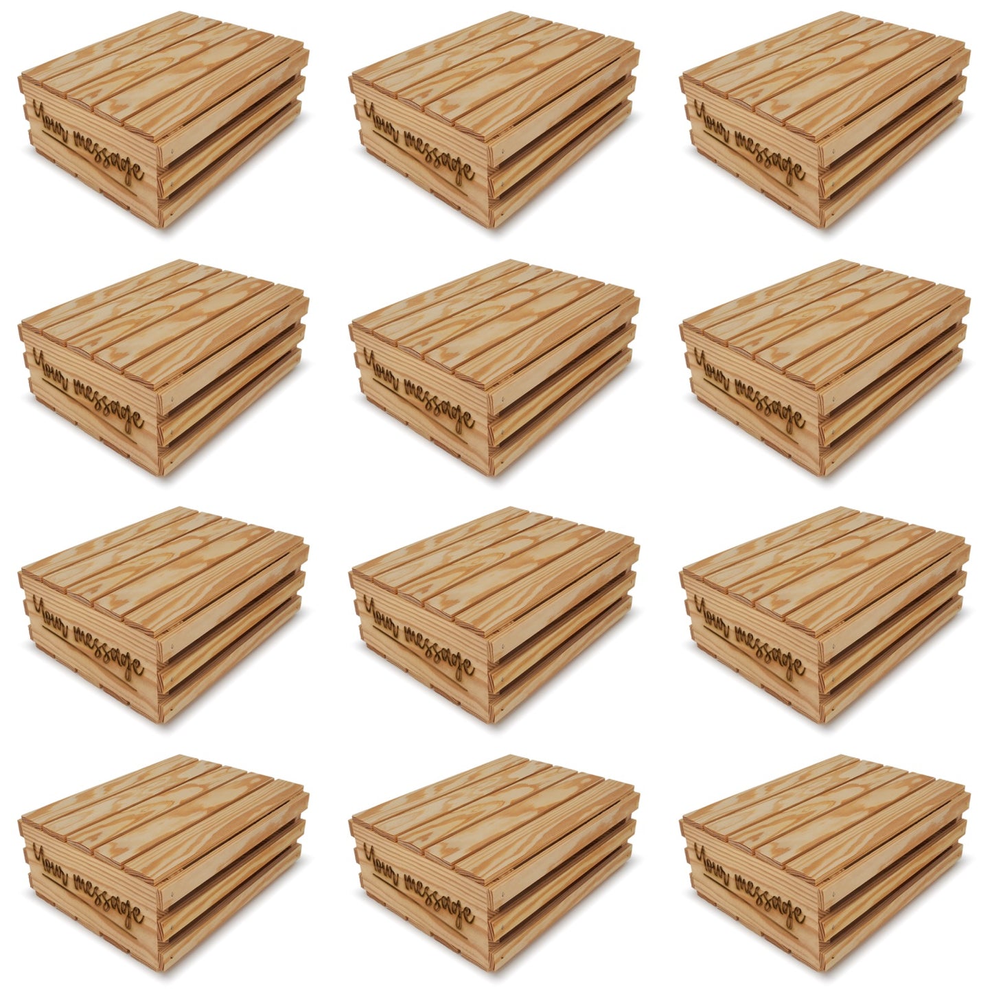 12 Small wooden crates with lid and your custom message 12x10x4.5
