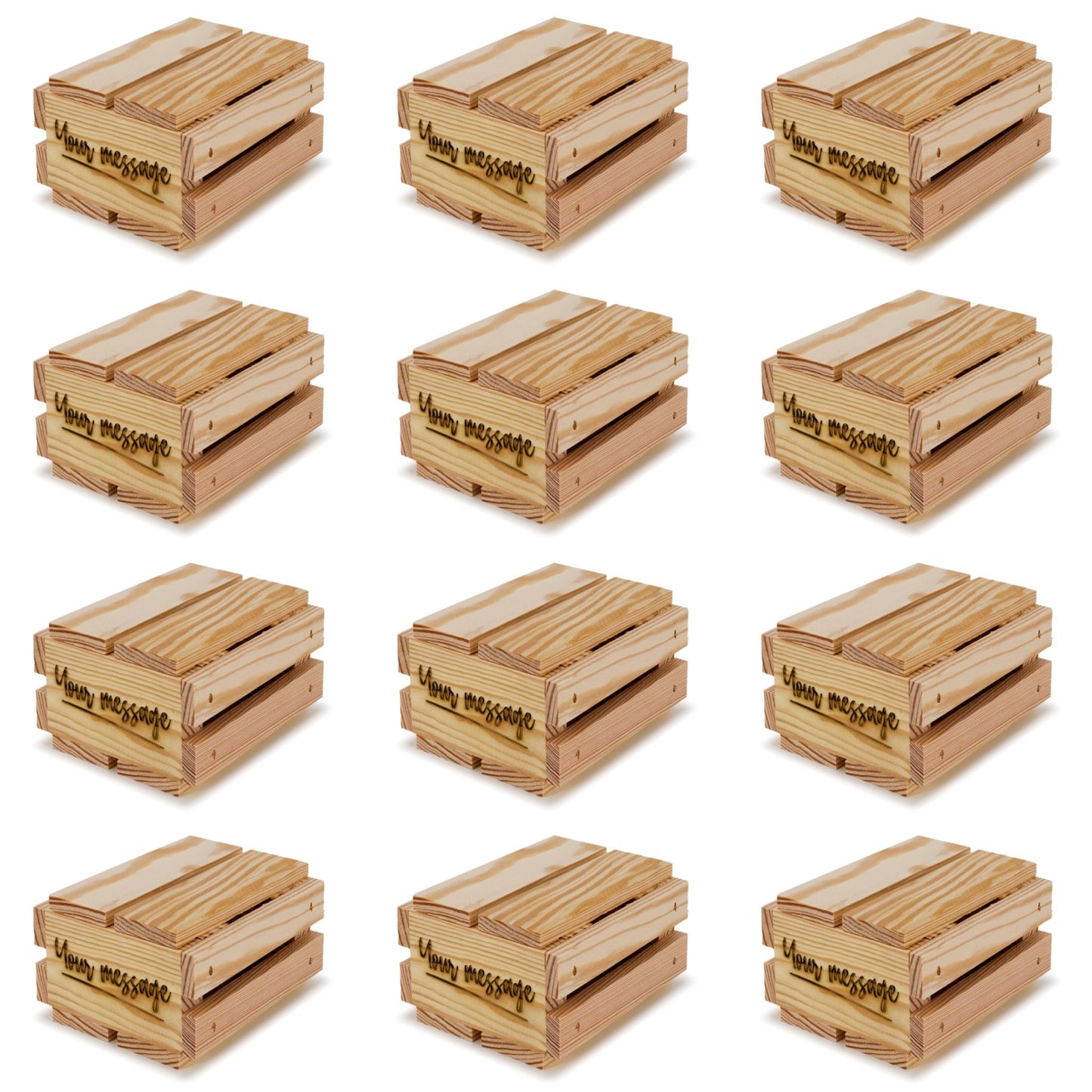 12 Small wooden crates with lid and your custom message 4x4x2.5