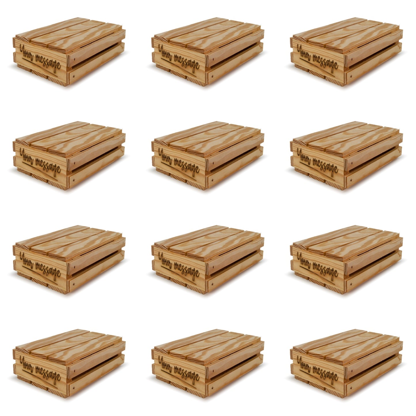 12 Small wooden crates with lid and your custom message 8x6x2.5