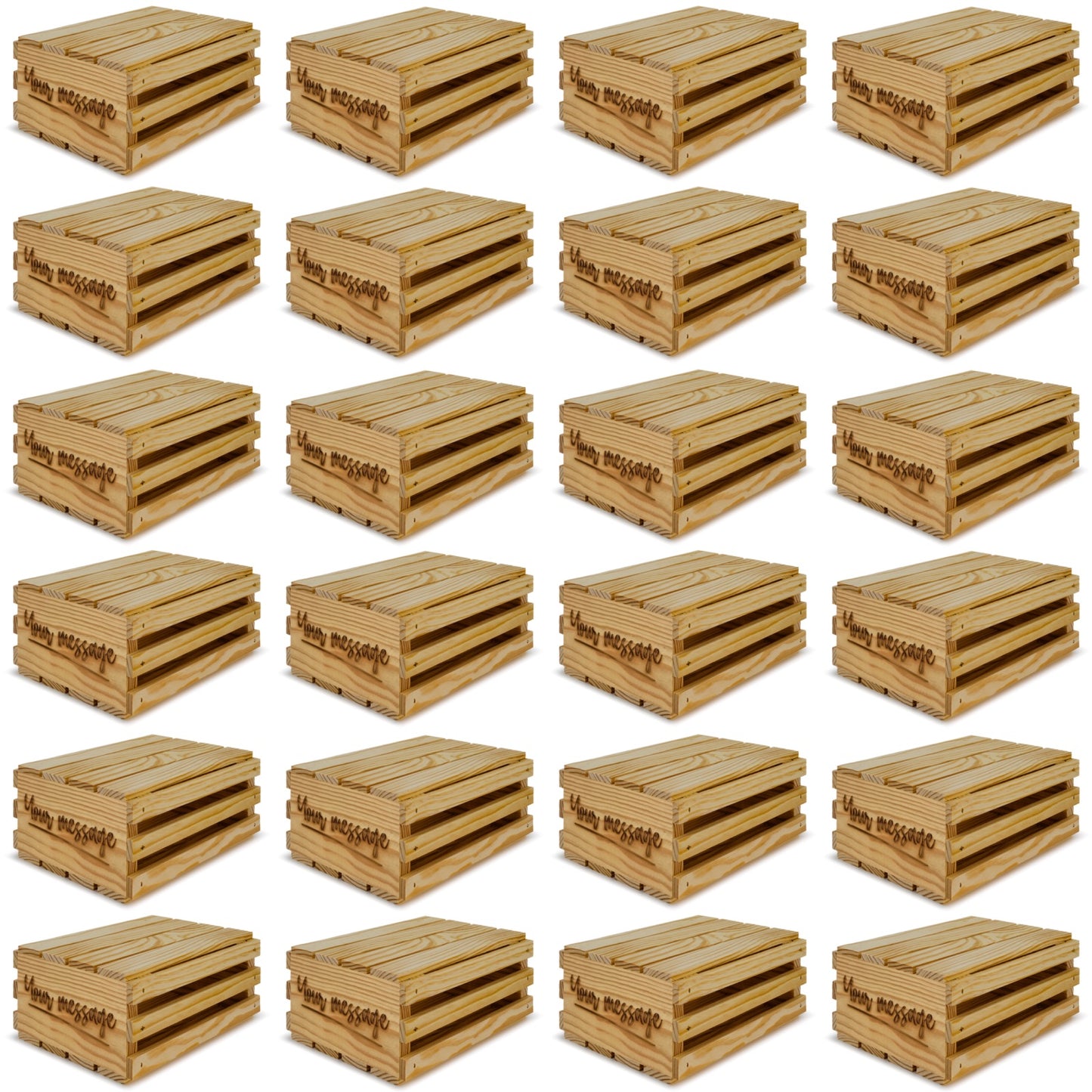 24 Small wooden crates with lid and your custom message 10x8x4.5