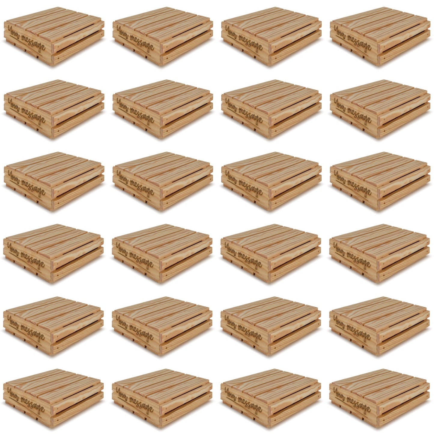 24 Small wooden crates with lid and your custom message 8x8x2.5