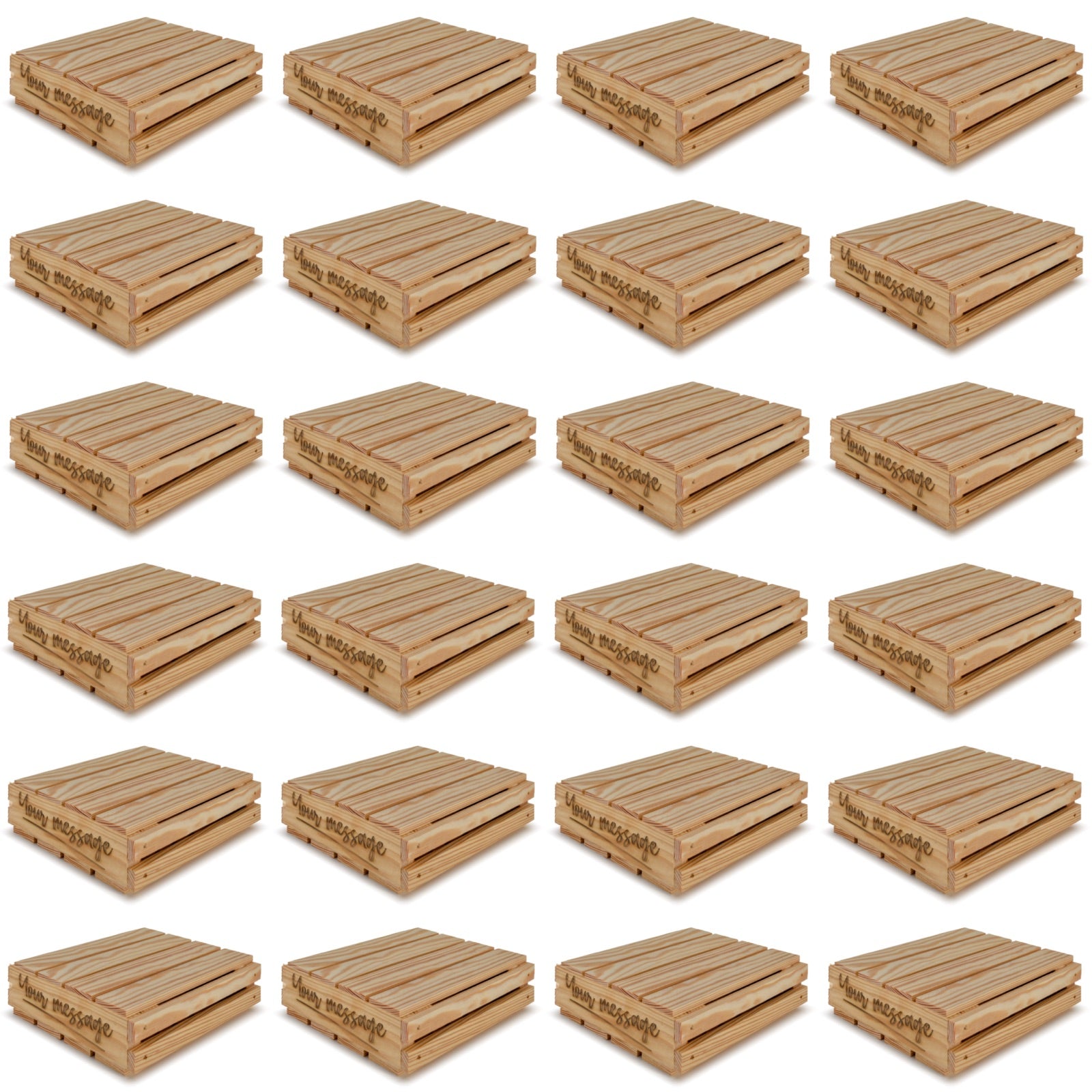24 Small wooden crates with lid and your custom message 8x8x2.5