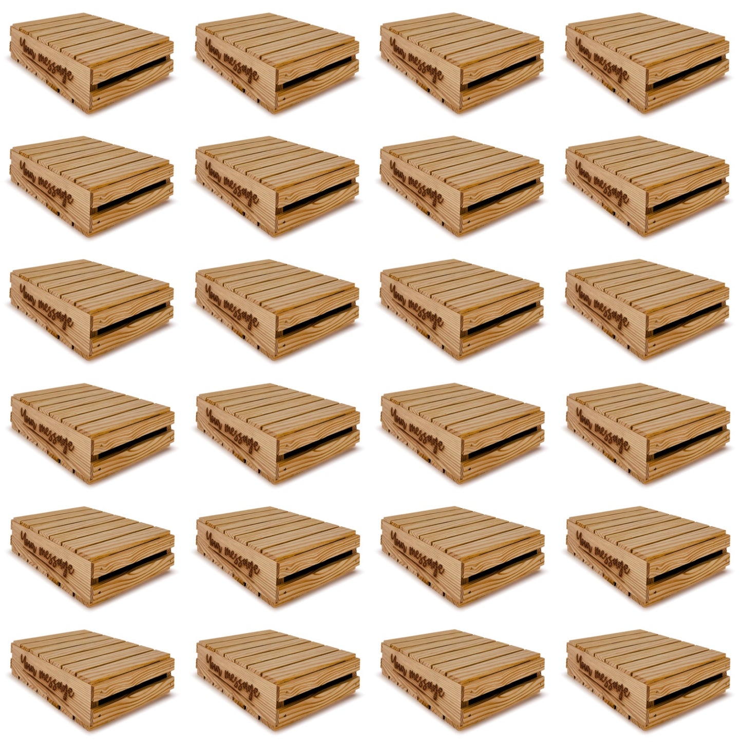 24 Small wooden crates with lid and your custom message 9x14x3.5