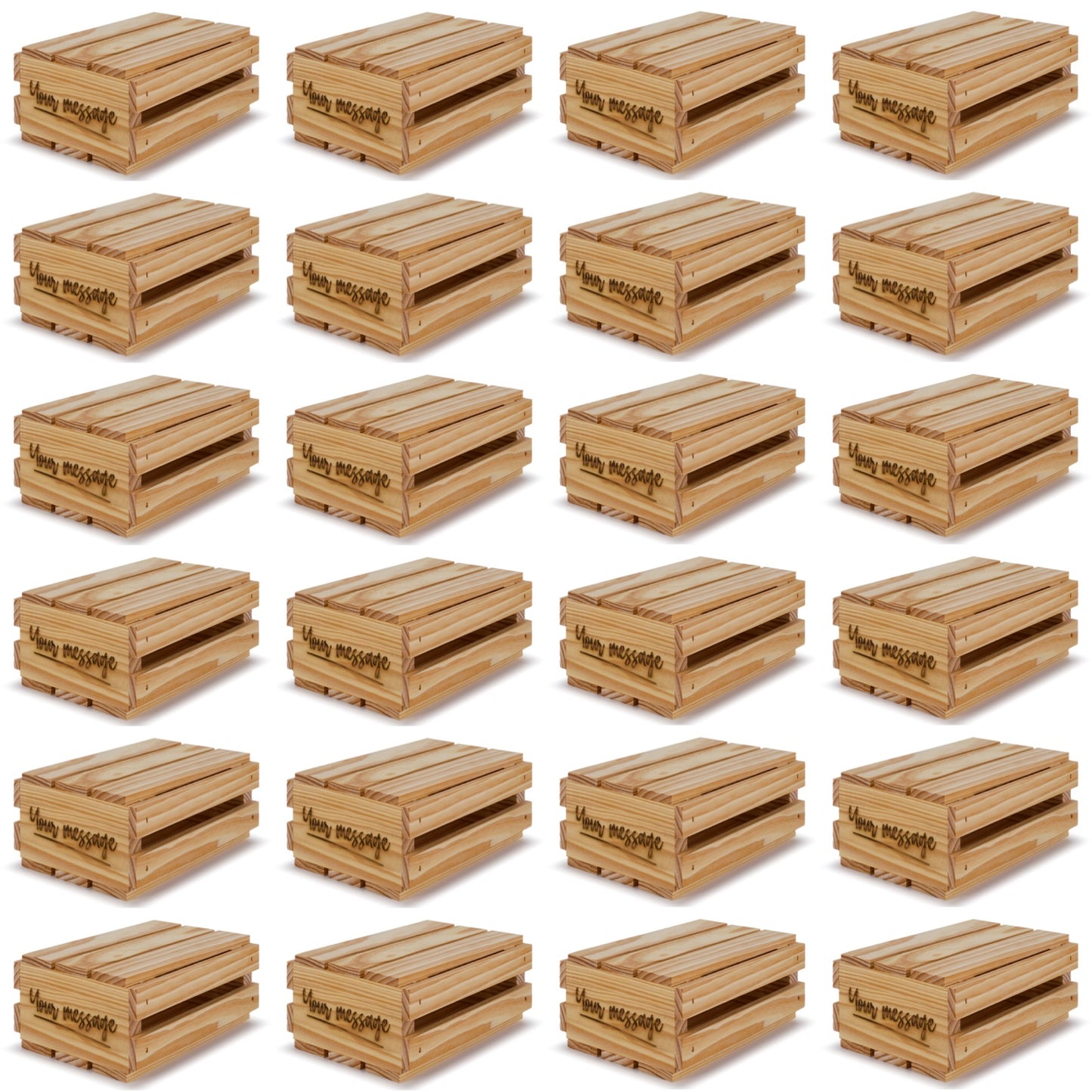 24 Small wooden crates with lid and your custom message 8x6x3.5