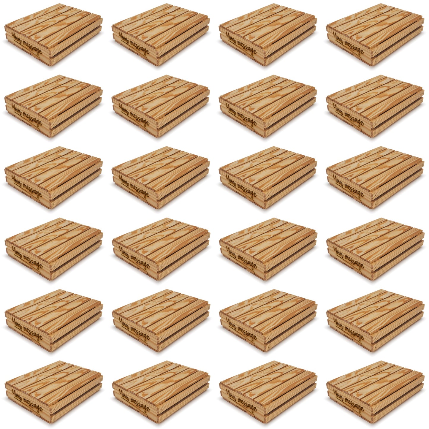 24 Small wooden crates with lid and your custom message 12x10x2.5