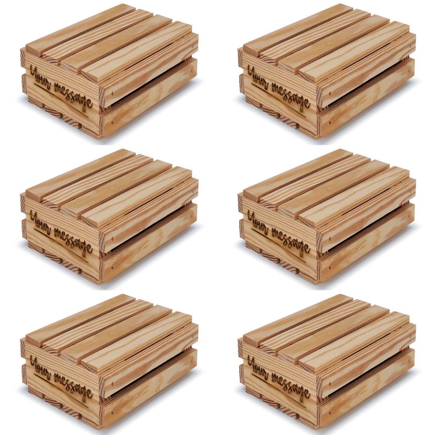 6 Small wooden crates with lid and your custom message 6x5x2.5