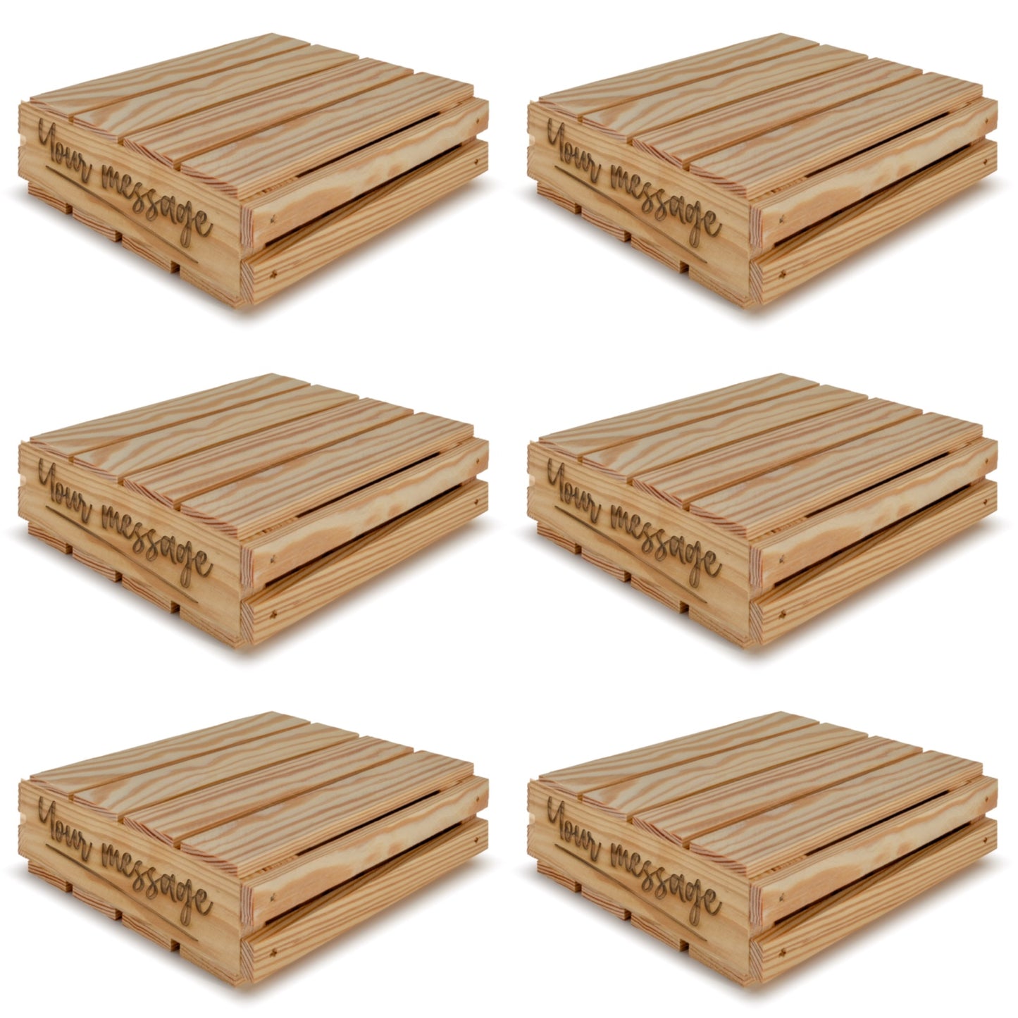 6 Small wooden crates with lid and your custom message 8x8x2.5