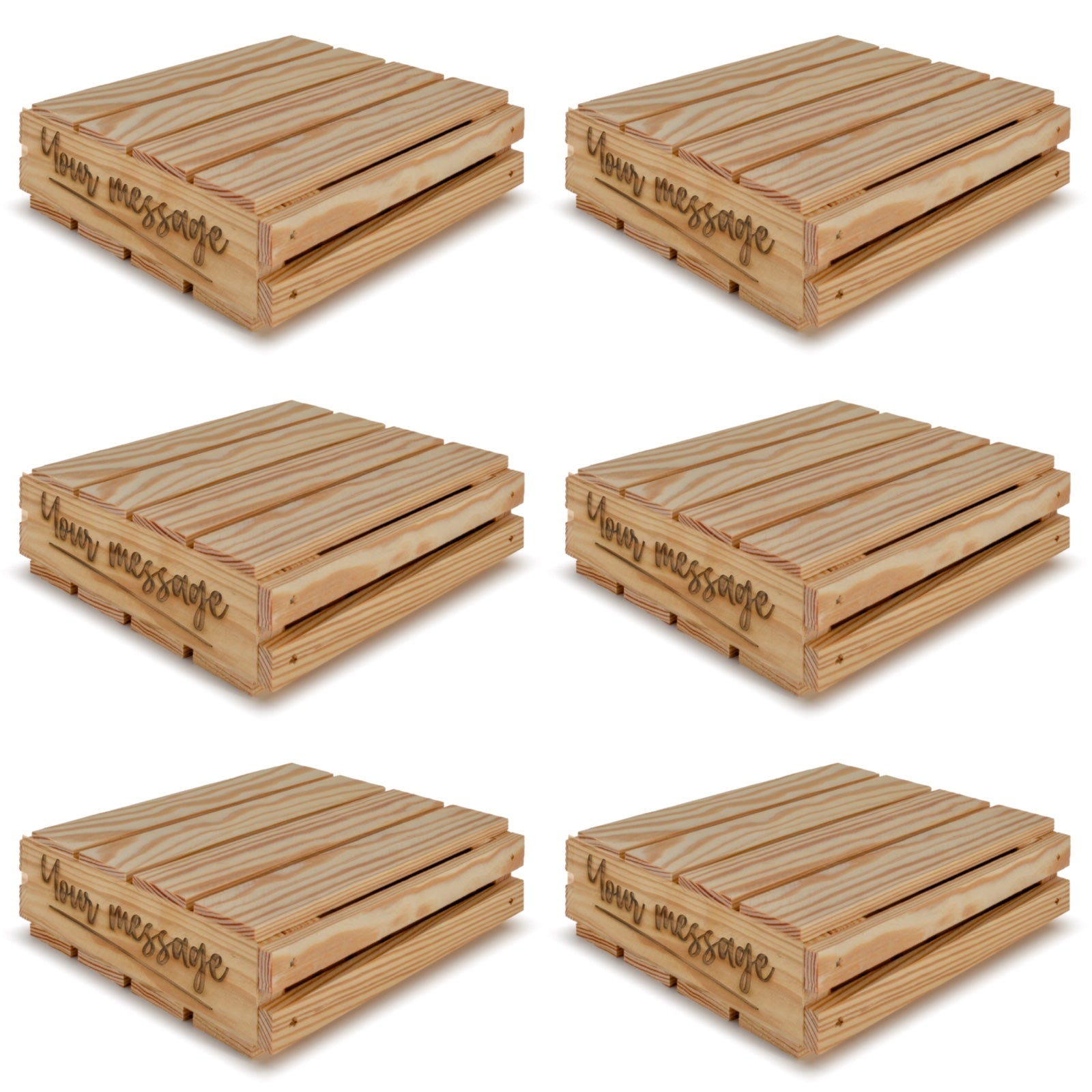 6 Small wooden crates with lid and your custom message 8x8x2.5