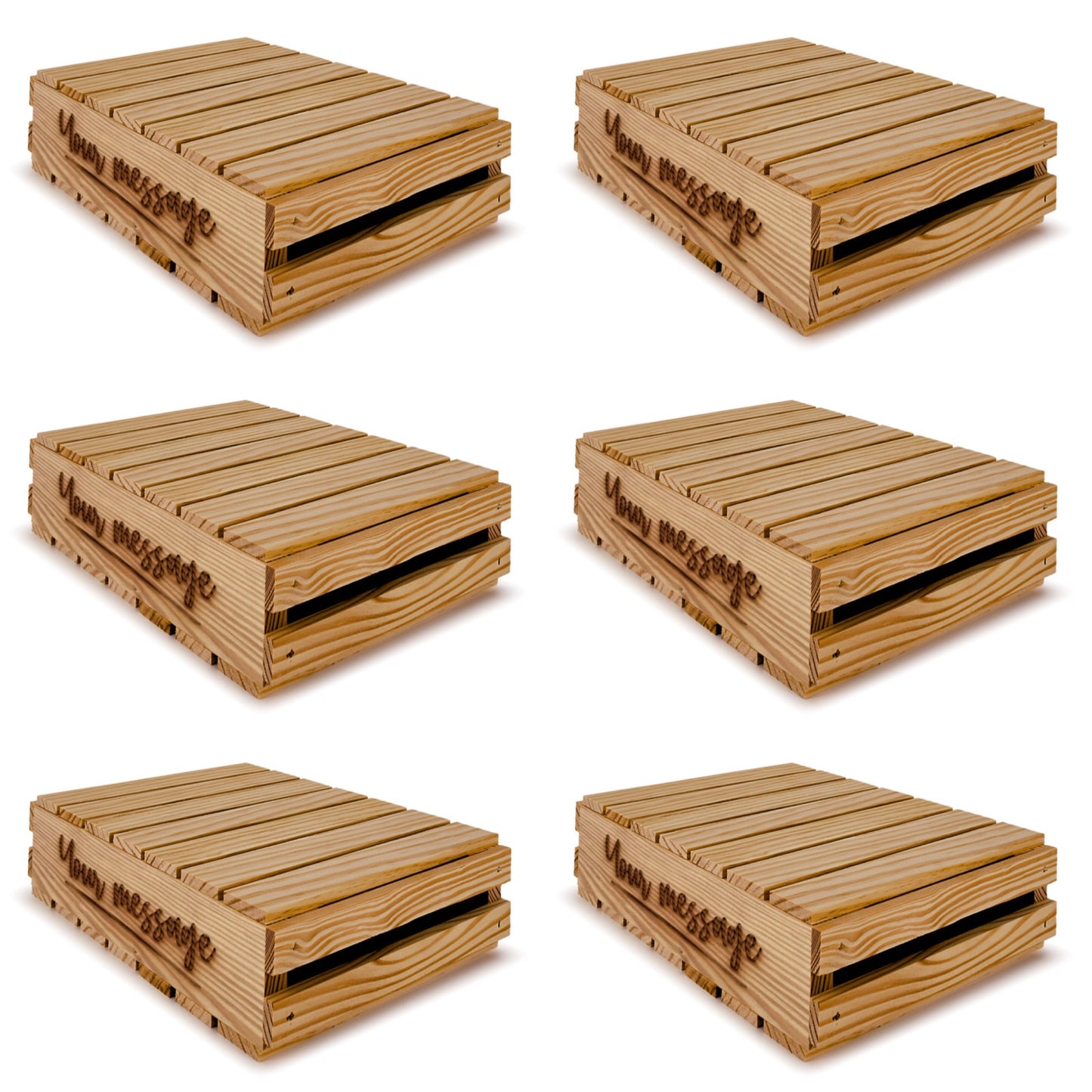 6 Small wooden crates with lid and your custom message 9x14x3.5