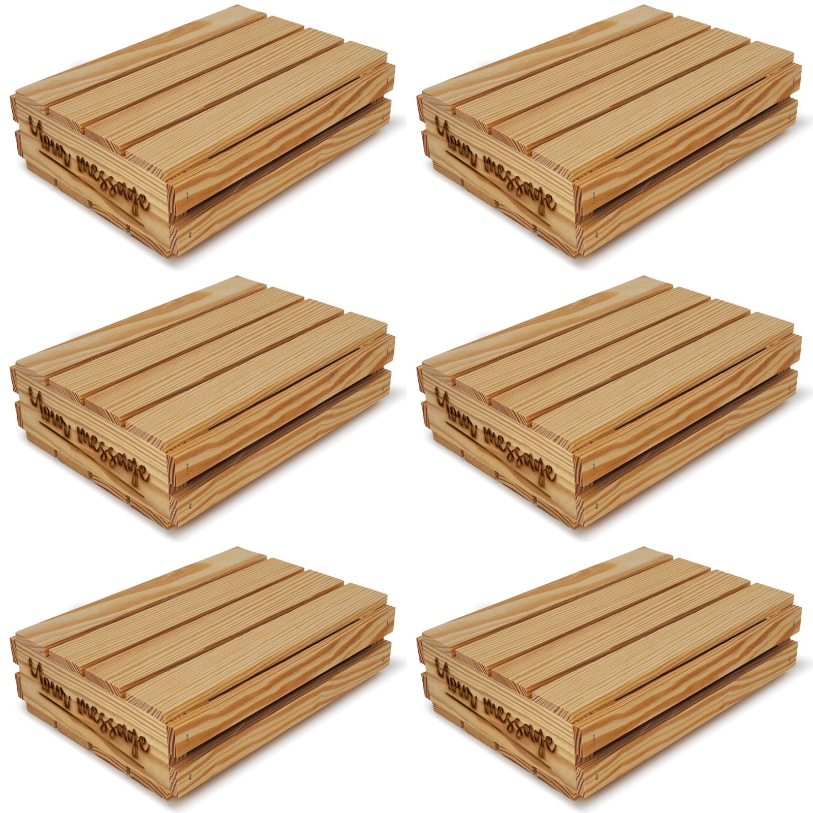 6 Small wooden crates with lid and your message 10x8x2.5
