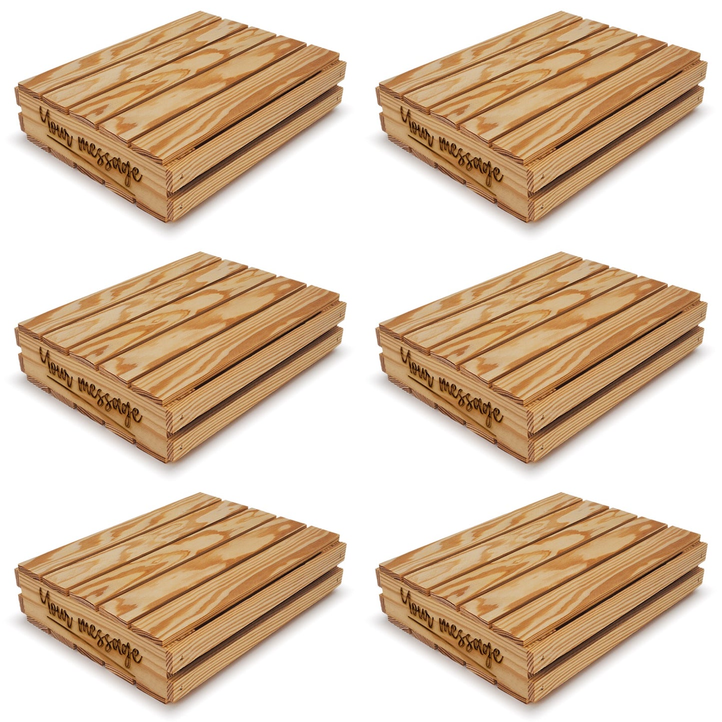 6 Small wooden crates with lid and your custom message 12x10x2.5