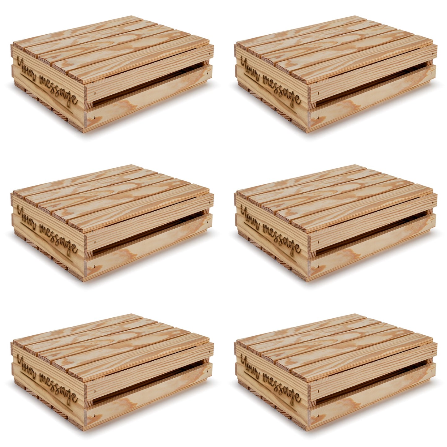 6 Small wooden crates with lid and your custom message 12x10x3.5