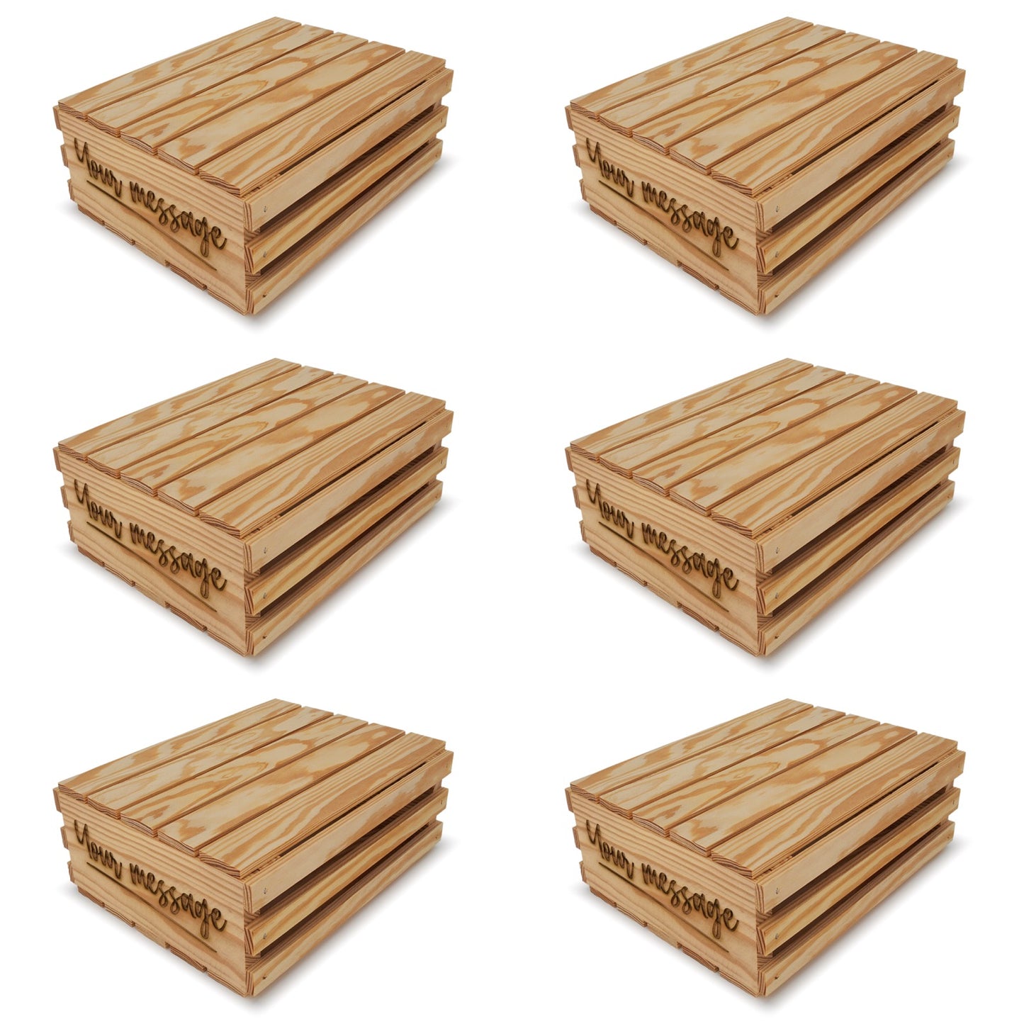 6 Small wooden crates with lid and your custom message 12x10x4.5