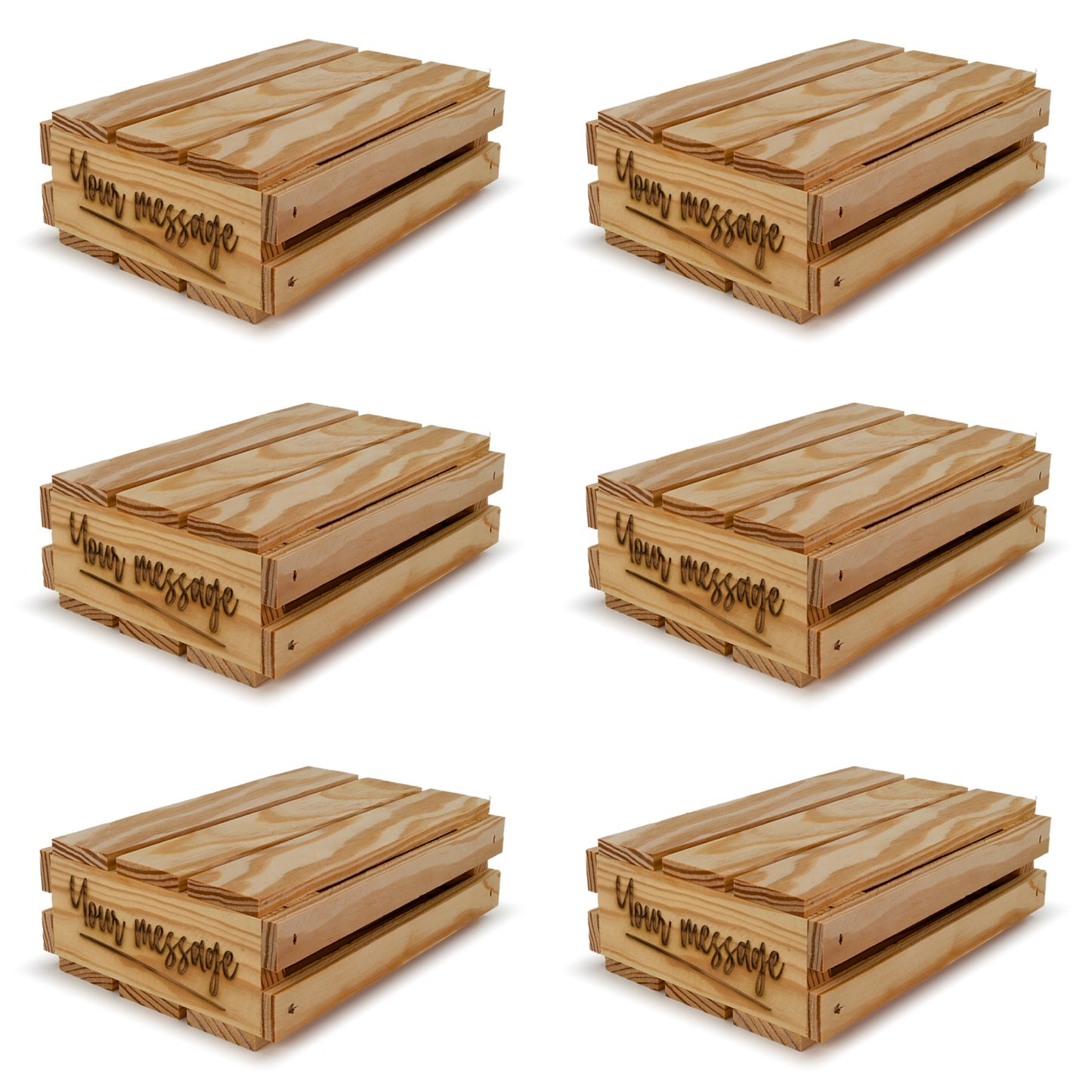 6 Small wooden crates with lid and your custom message 8x6x2.5