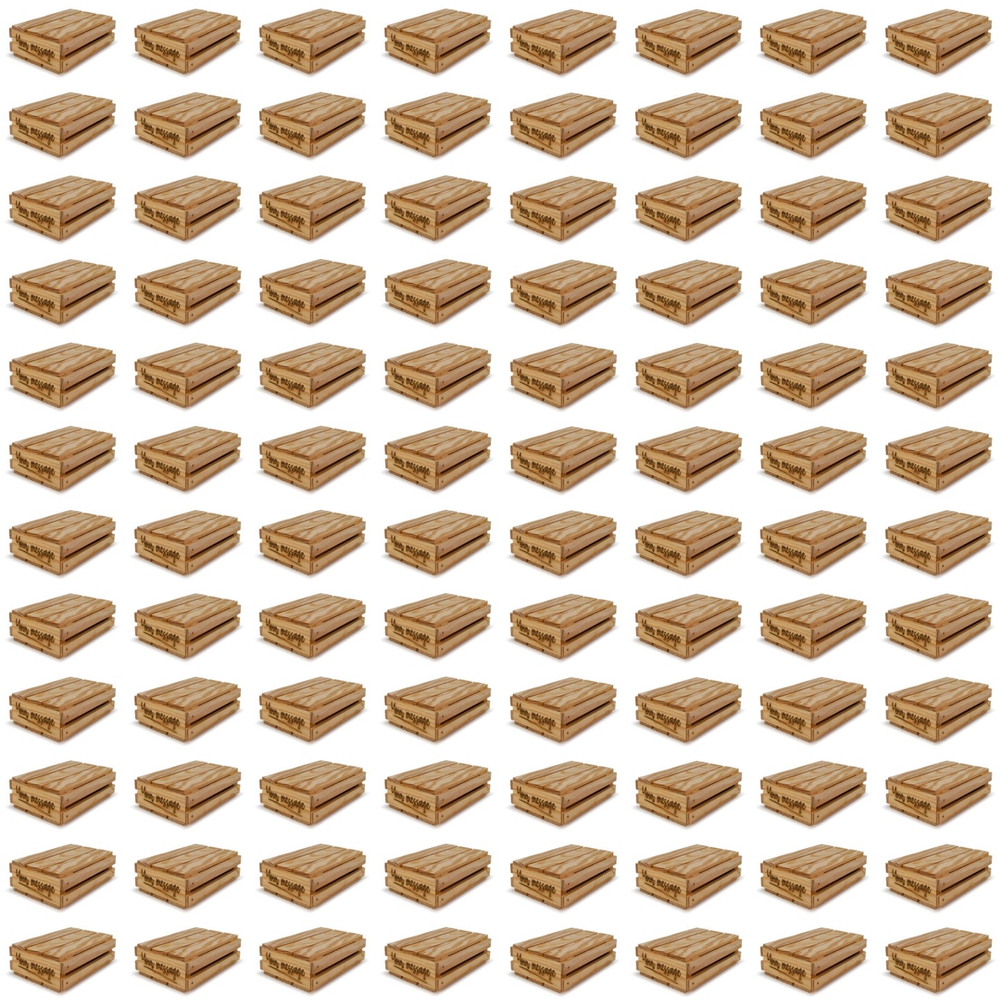 96 Small wooden crates with lid and your custom message 8x6x2.5