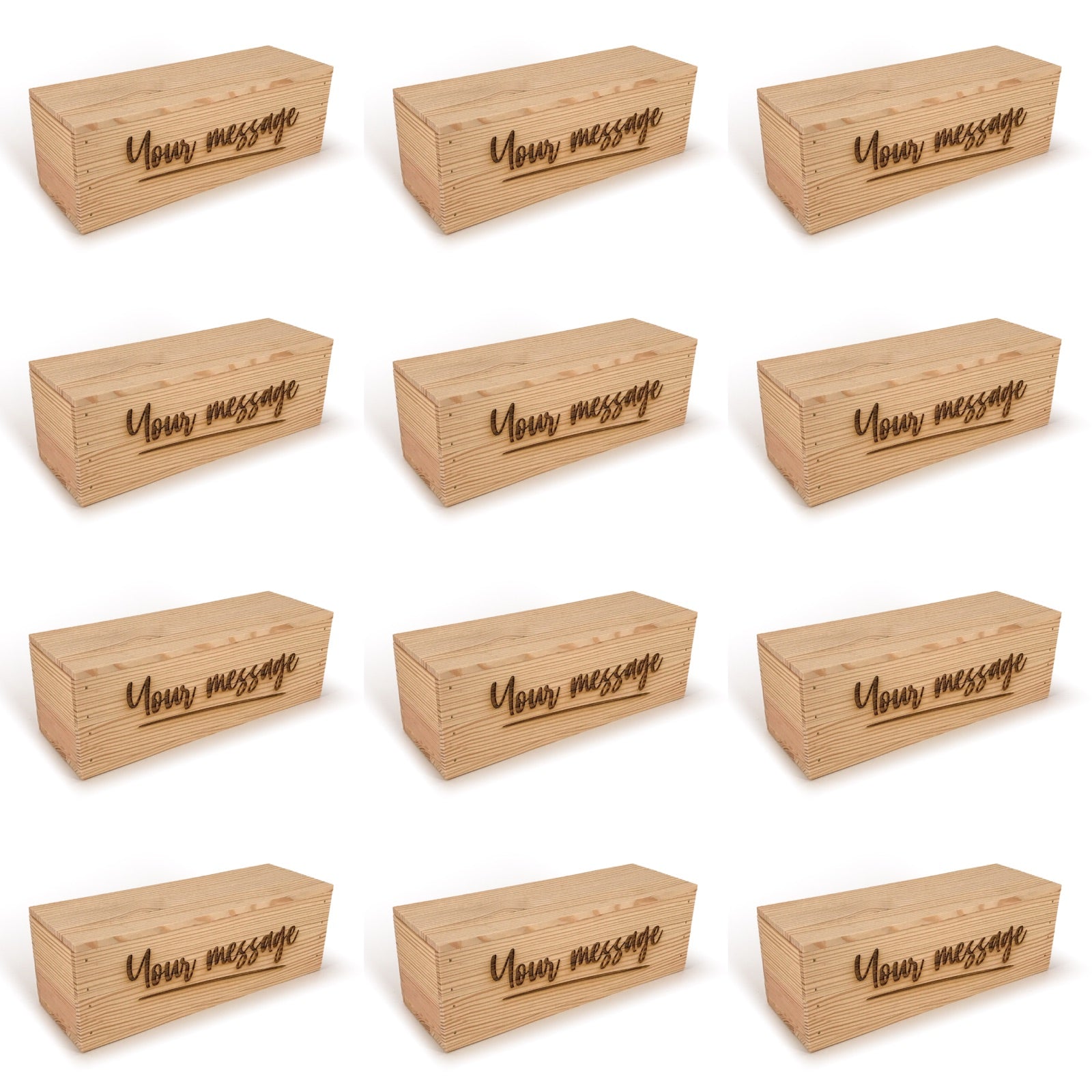 12 Single Bottle Wine Crate Box with Lid and Custom Message 14x4.5x4.5, 6-WB-14-4.5-4.5-ST-NW-LL,  12-WB-14-4.5-4.5-ST-NW-LL,  24-WB-14-4.5-4.5-ST-NW-LL,  48-WB-14-4.5-4.5-ST-NW-LL,  96-WB-14-4.5-4.5-ST-NW-LL