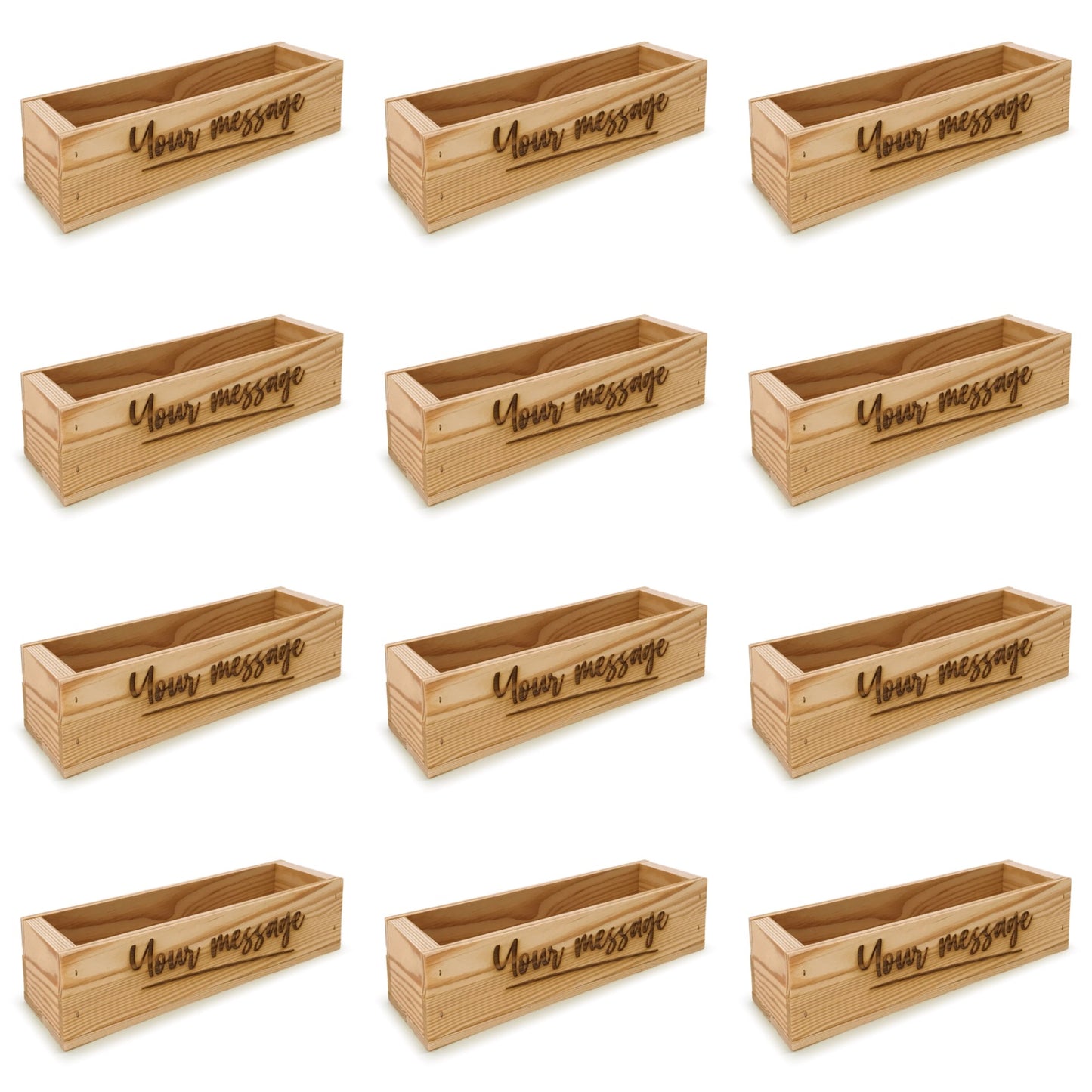 12 Single bottle wine crates with custom message 13x3.5x3.5