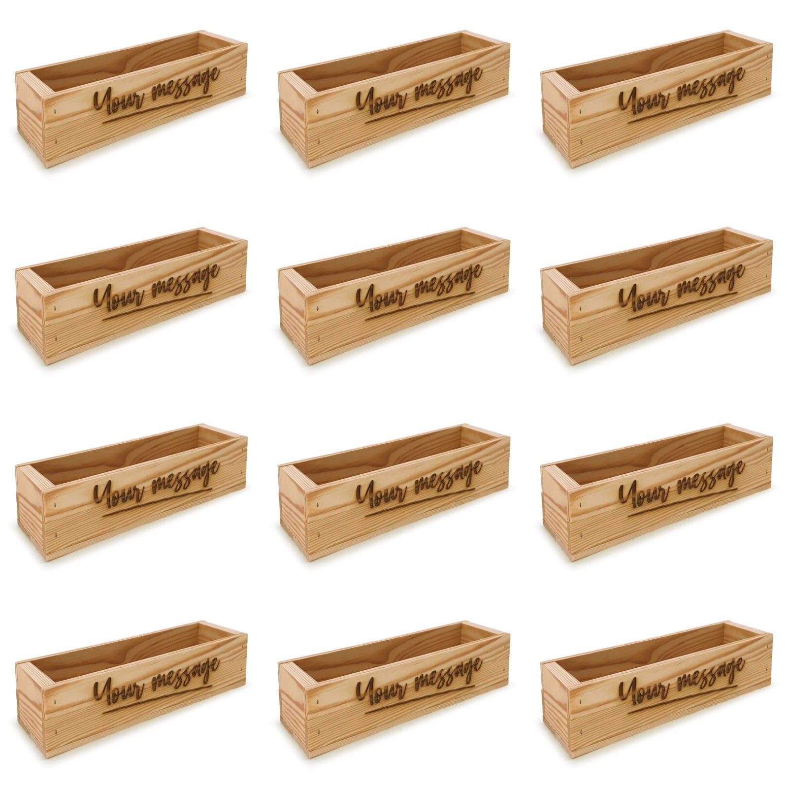 12 Single bottle wine crates with custom message 13x3.5x3.5