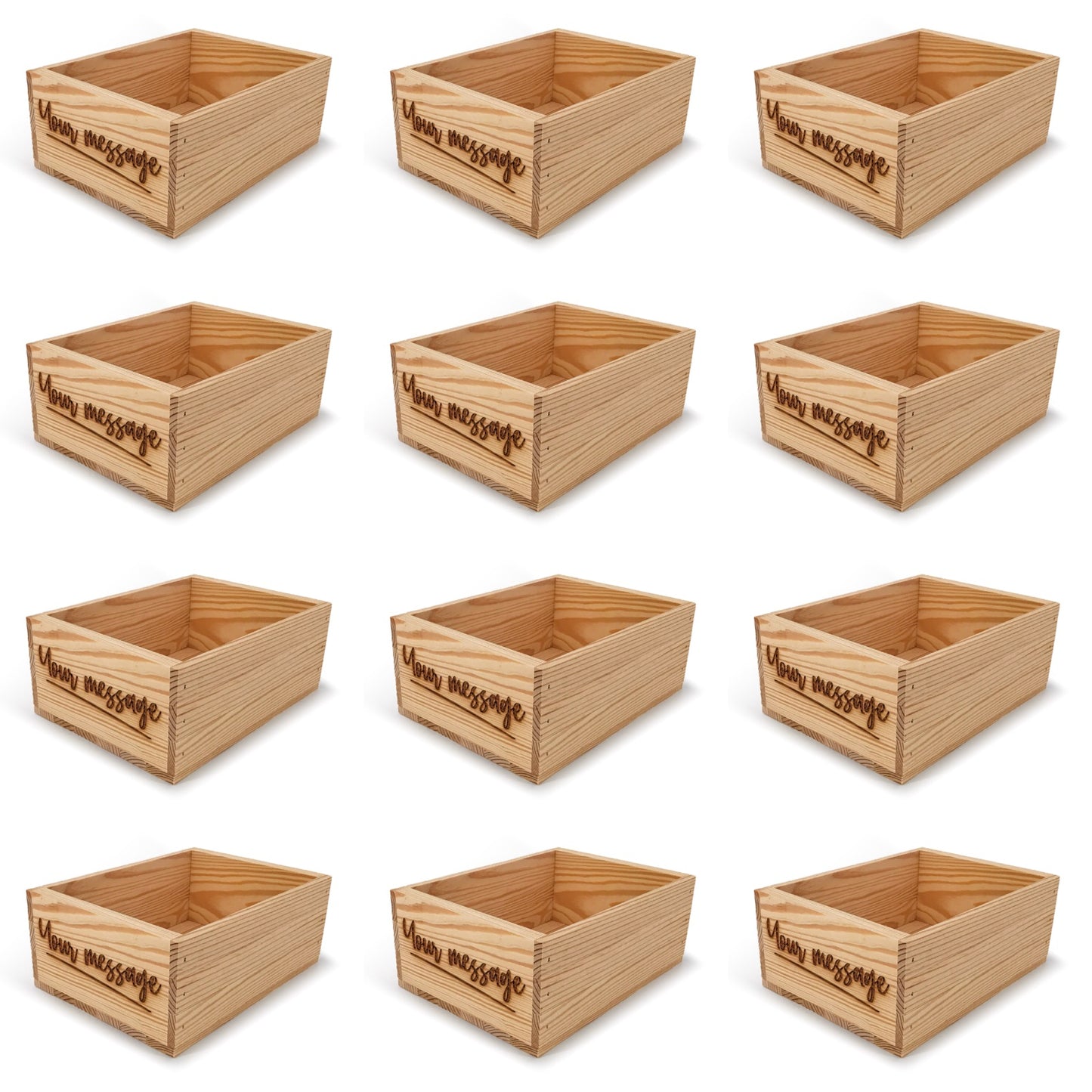 12 Small wooden crates with custom message 10x8x4.25