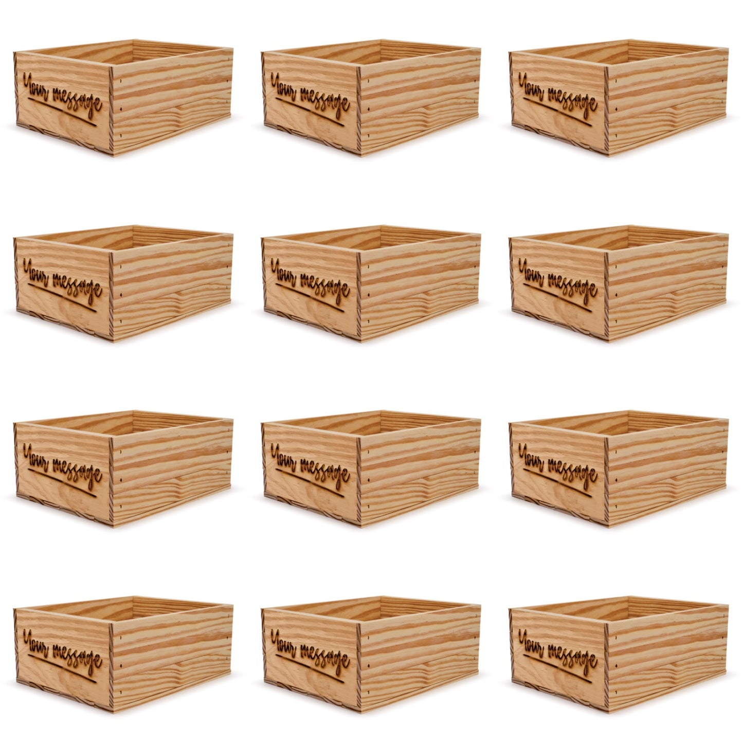 12 Small wooden crates with custom message 12x9.75x5.25