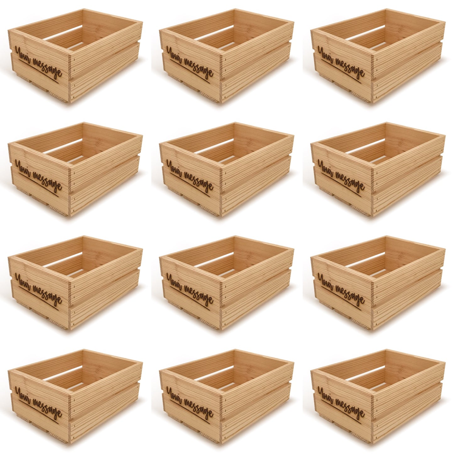 12 Small wooden crates with custom message 12x9x5.25