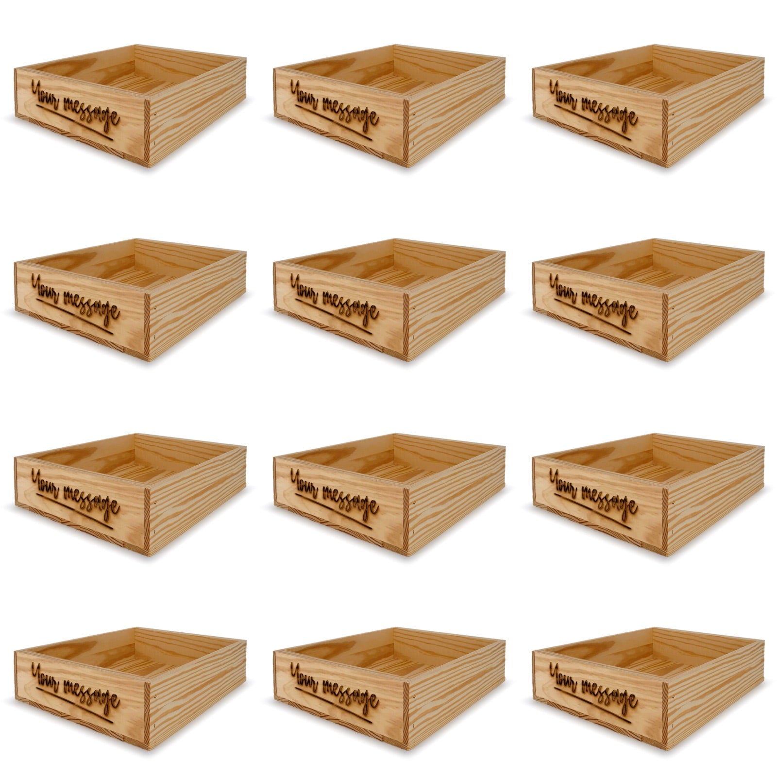 12 Small wooden crates with custom message 14x11.5x3.5