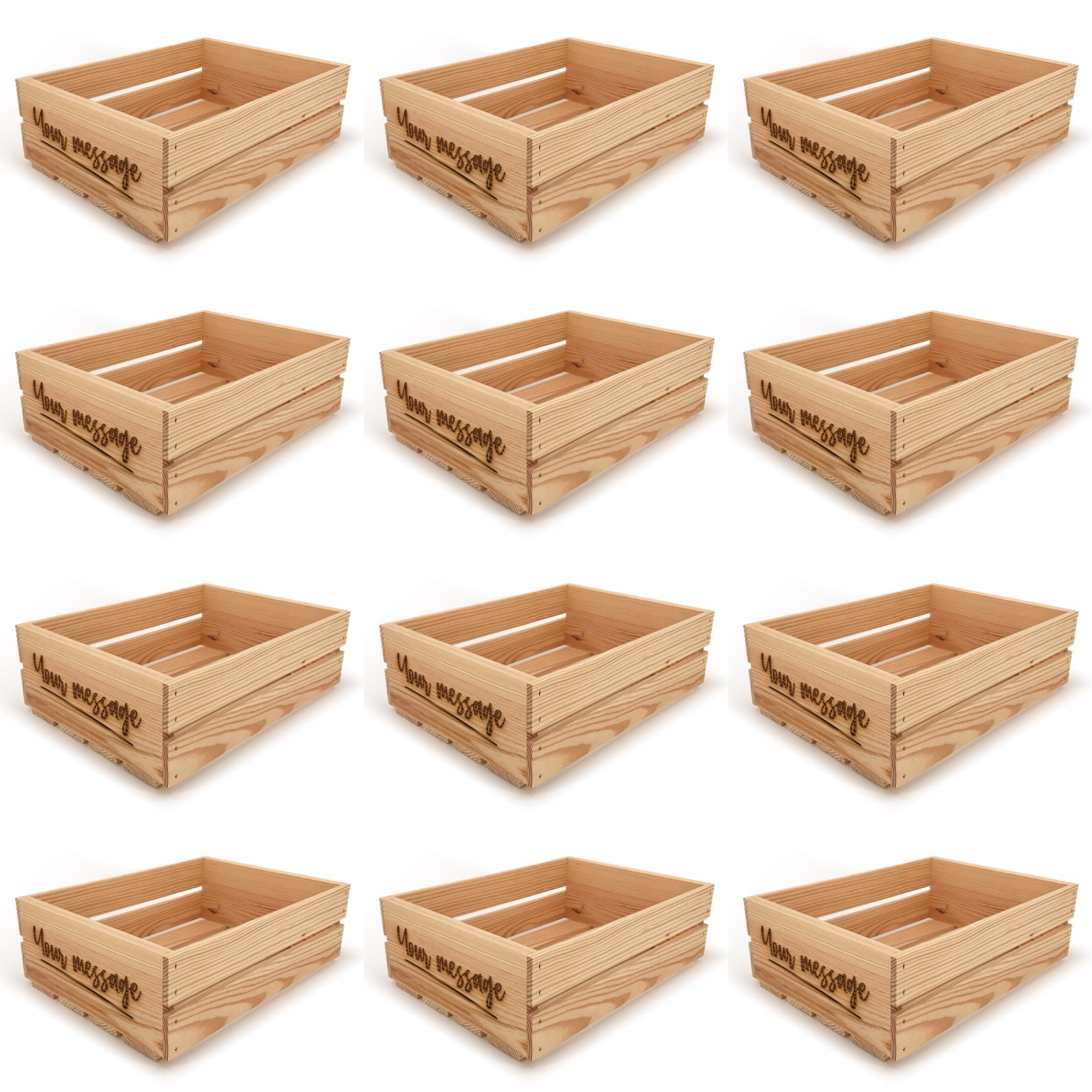 12 Small wooden crates with custom message 16x12x5.25, 6-WS-16-12-5.25-ST-NW-NL, 12-WS-16-12-5.25-ST-NW-NL, 24-WS-16-12-5.25-ST-NW-NL, 48-WS-16-12-5.25-ST-NW-NL, 96-WS-16-12-5.25-ST-NW-NL