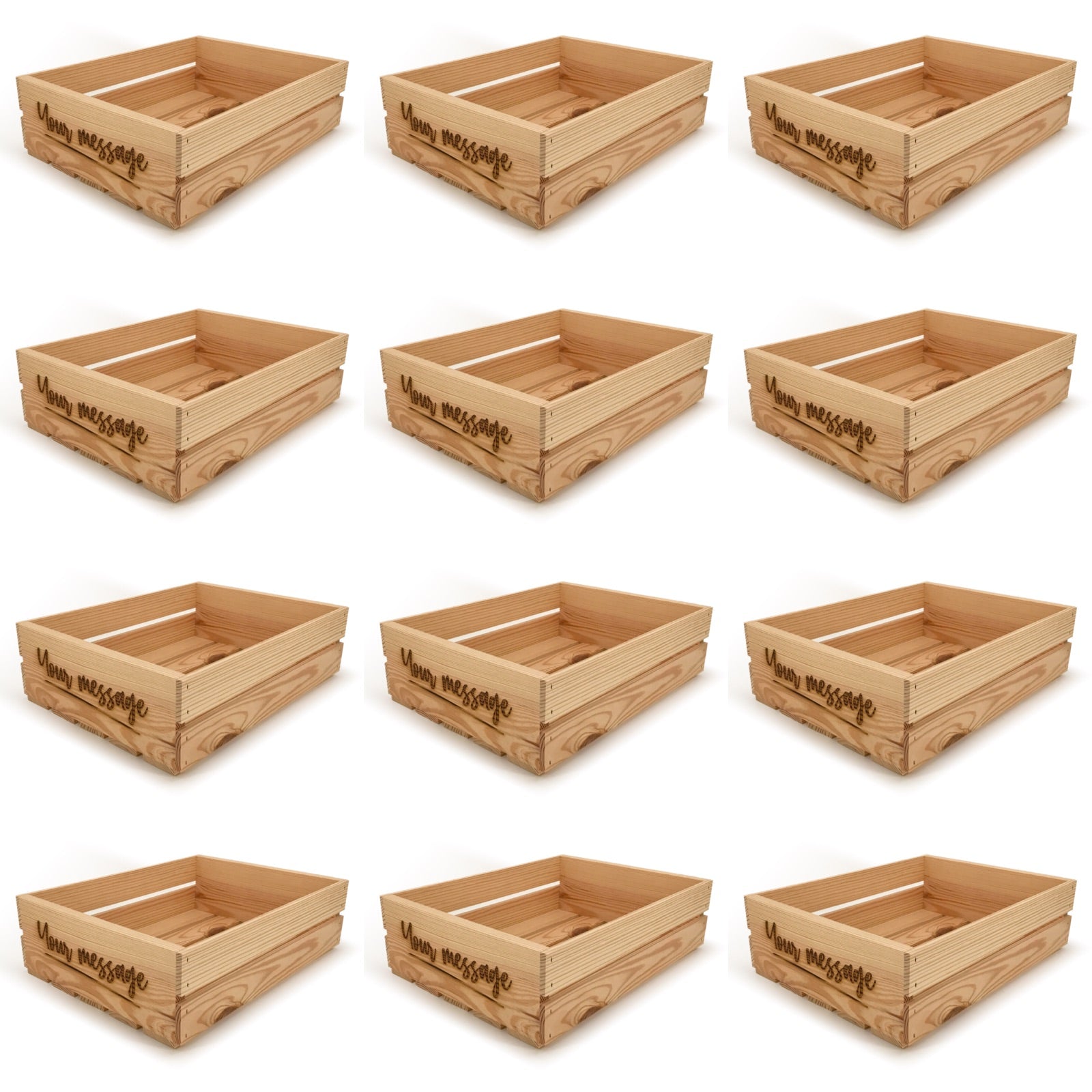 12 Small wooden crates with custom message 18x14x5.25