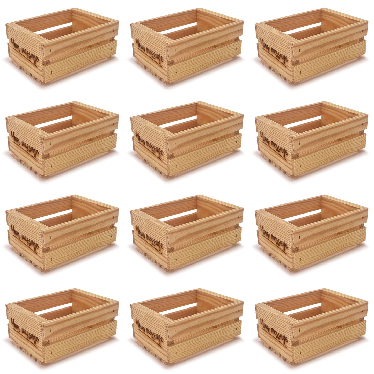 12 Small wooden crates with custom message 7.125x5.5x3.5