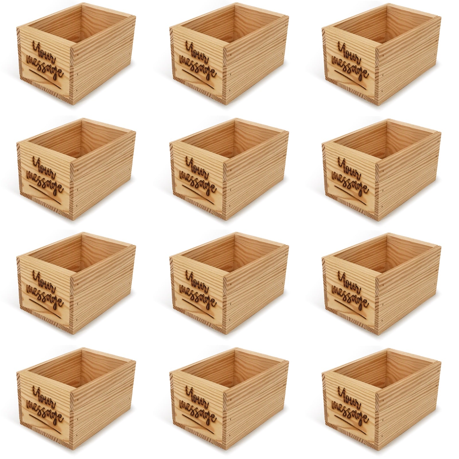 12 Small wooden crates with custom message 7x5x4.25