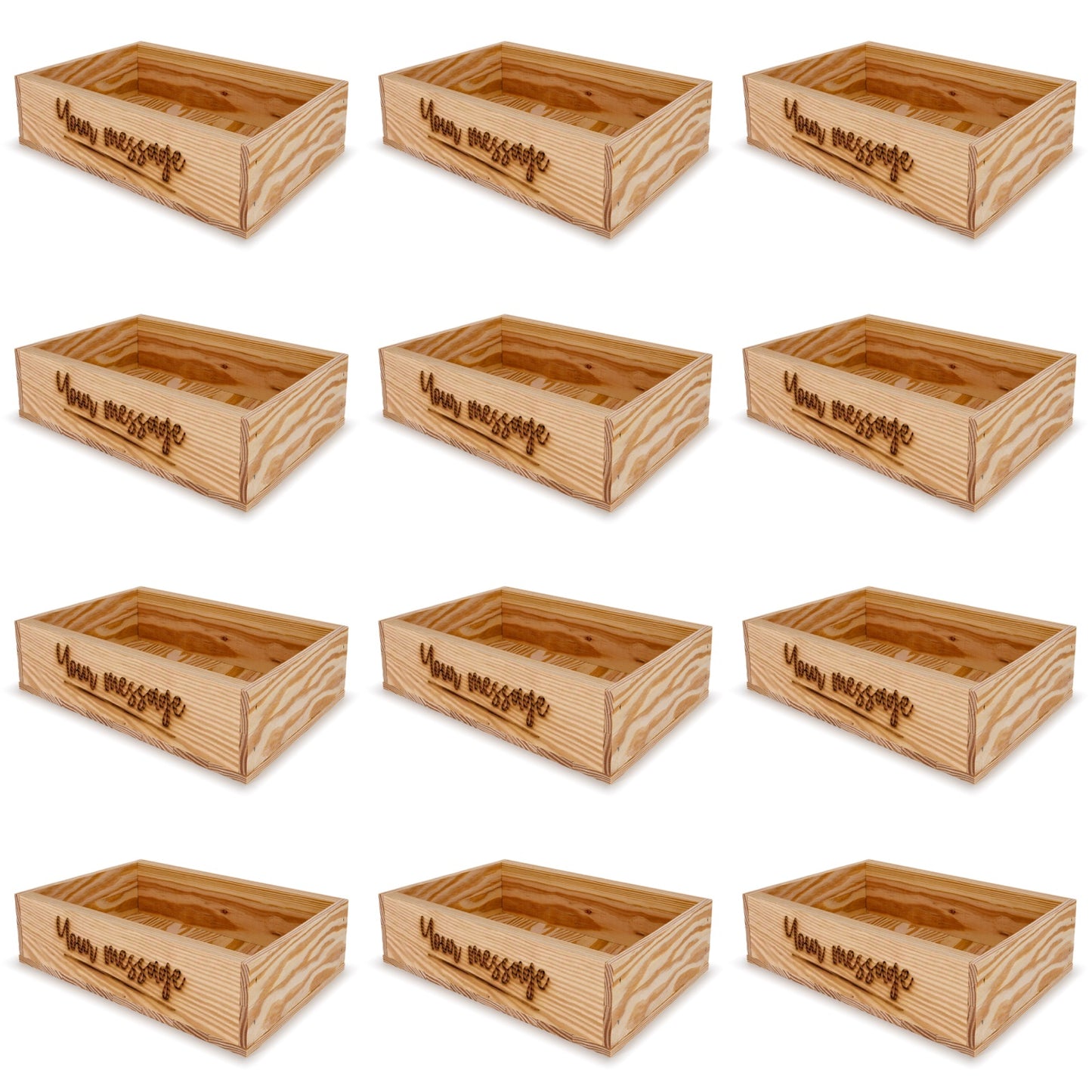 12 Small wooden crates with custom message 8x13.25x3.5