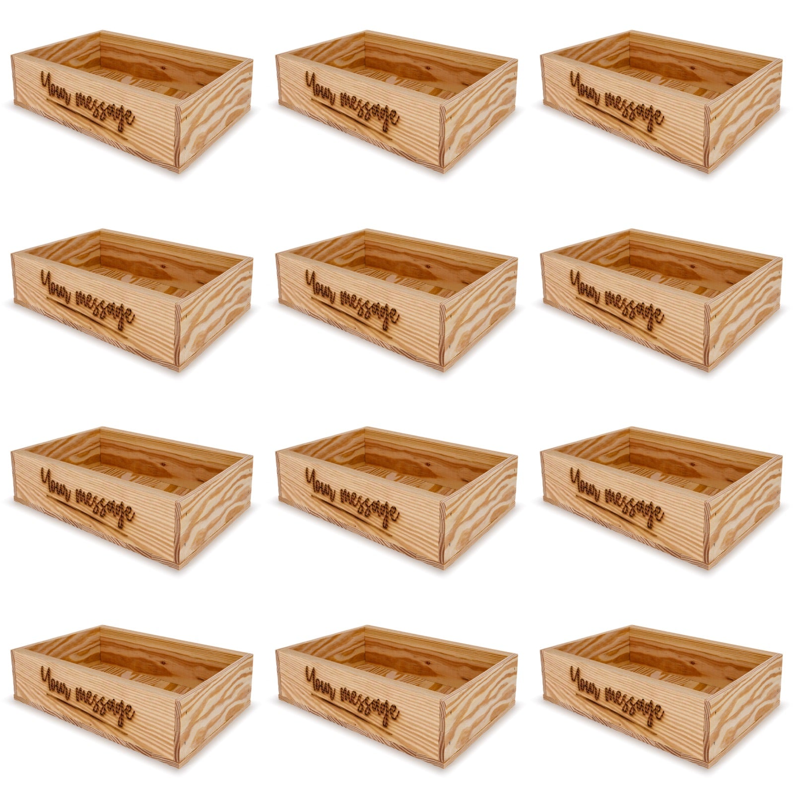 12 Small wooden crates with custom message 8x13.25x3.5