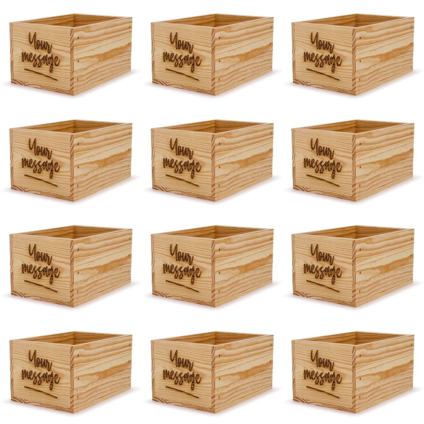 12 Small wooden crates with custom message 9x6.25x5.25