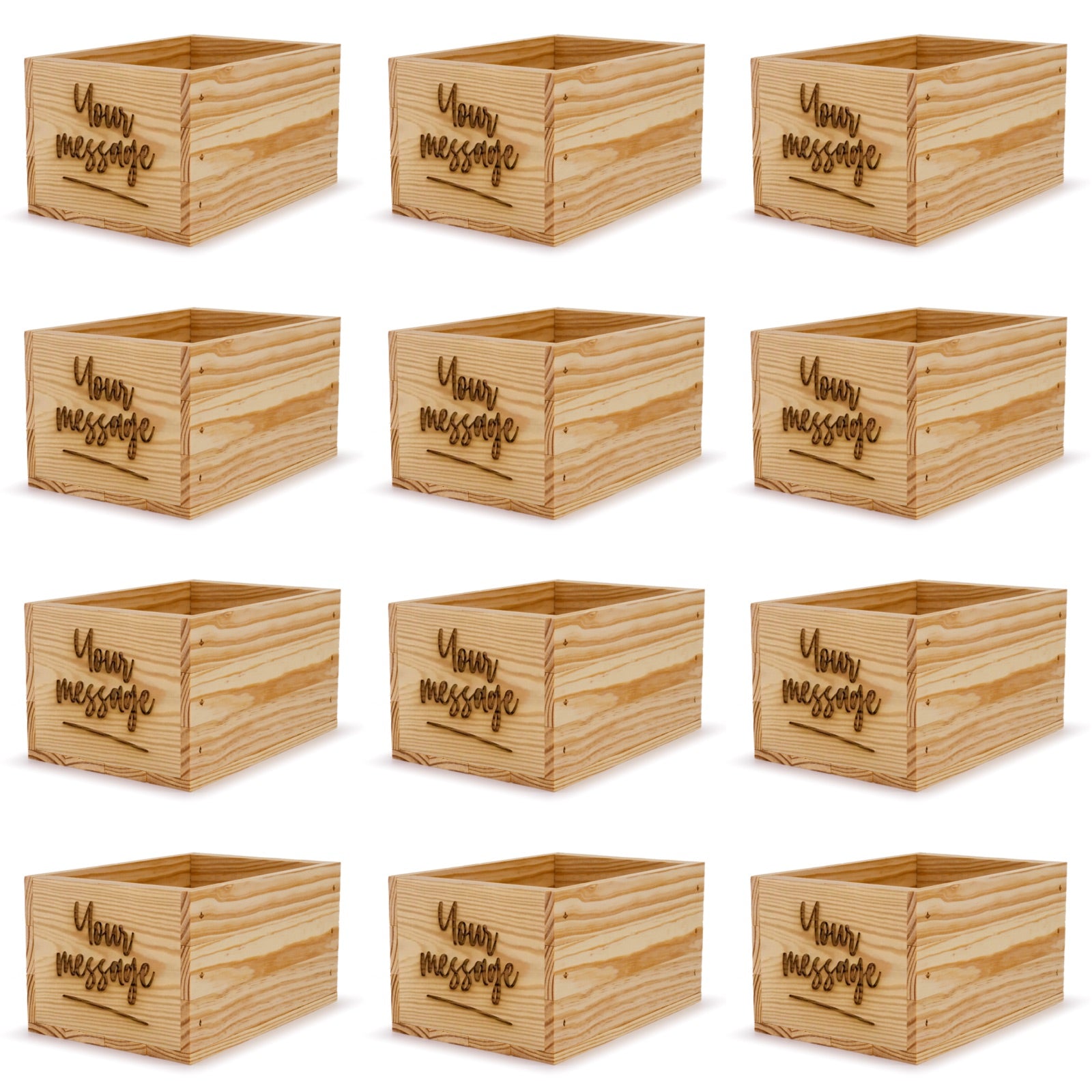 12 Small wooden crates with custom message 9x6.25x5.25