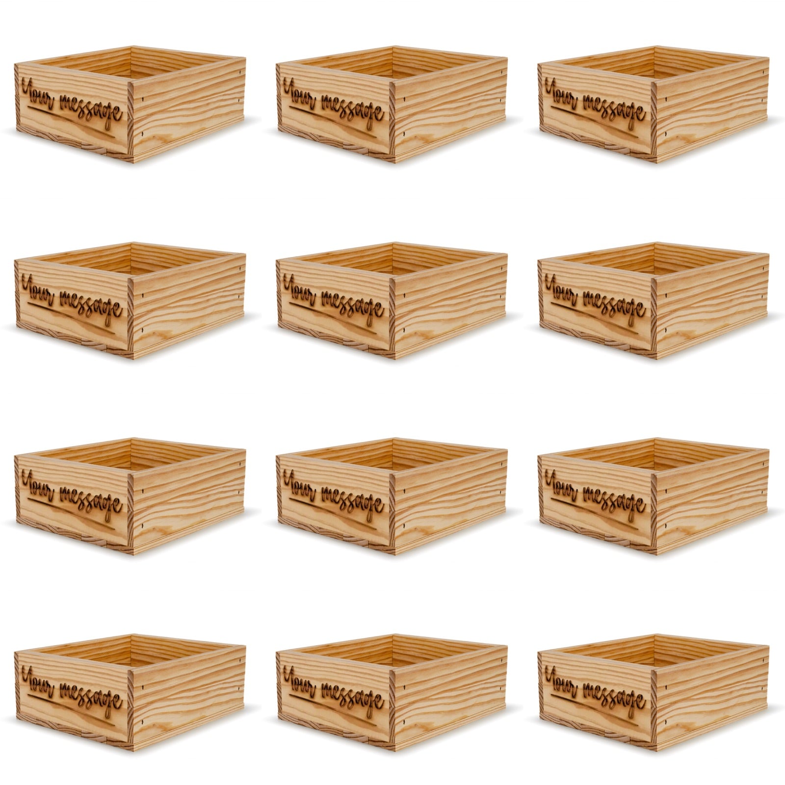 12 Small wooden crates with custom message 9x8x3.5
